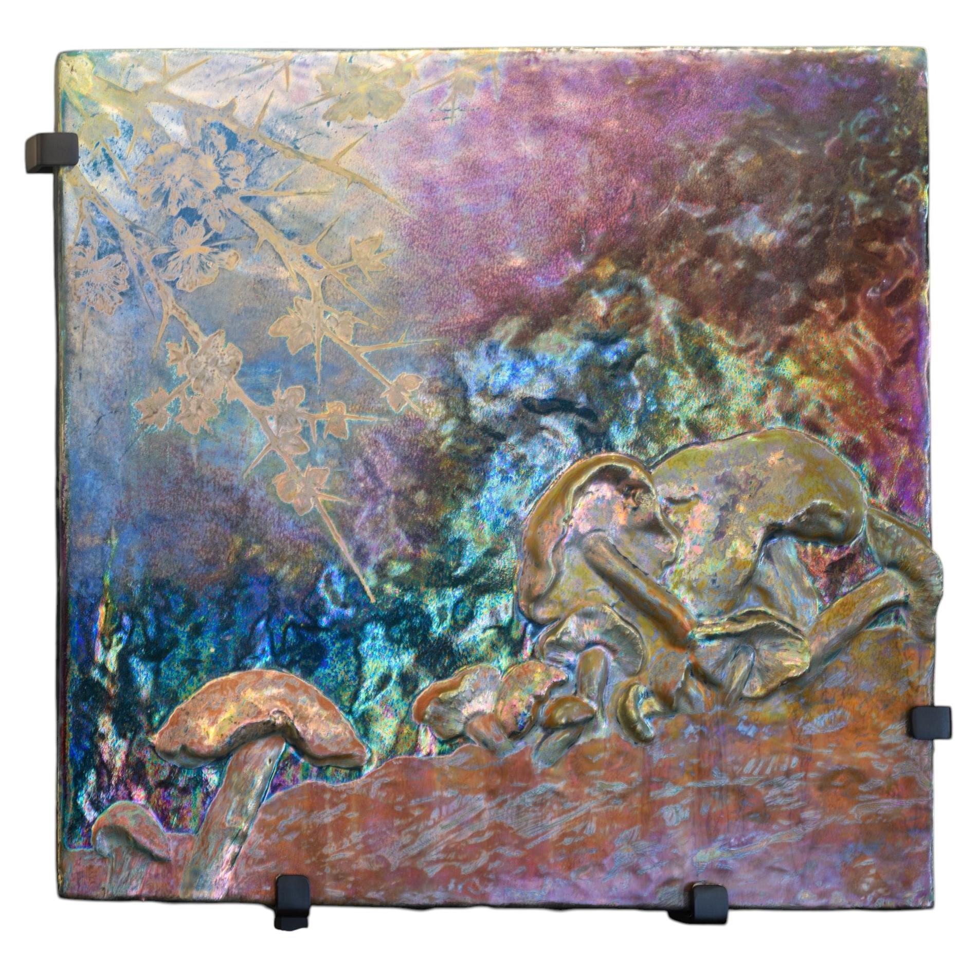 Iridescent Art Nouveau Mushroom Plaque by Lucien Lévy-Dhurmer for C. Massier For Sale