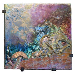 Iridescent Art Nouveau Mushroom Plaque by Lucien Lévy-Dhurmer for C. Massier