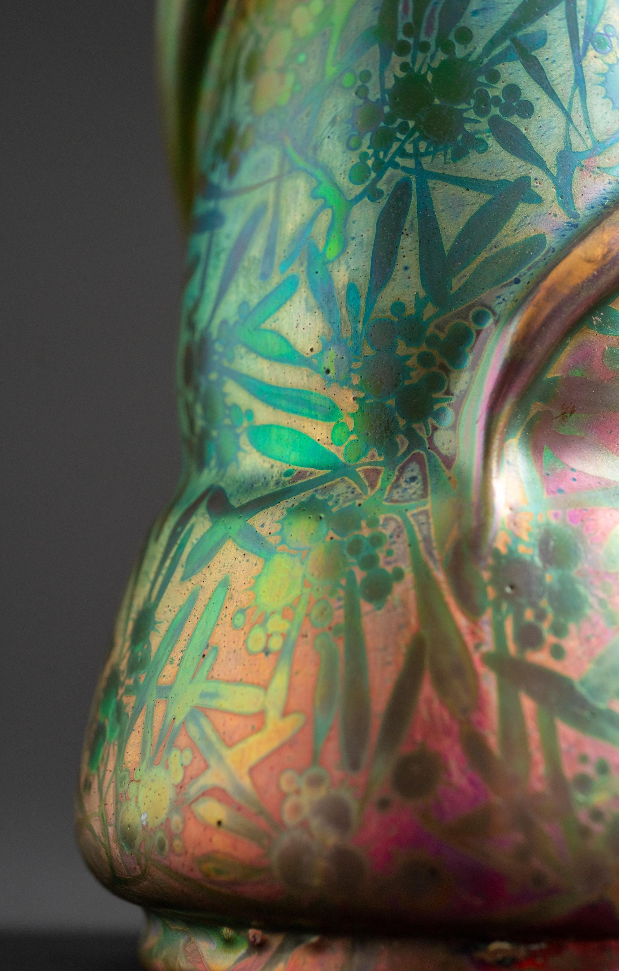 Earthenware Iridescent Art Nouveau Serpent Tendrils Vase by Clement Massier For Sale