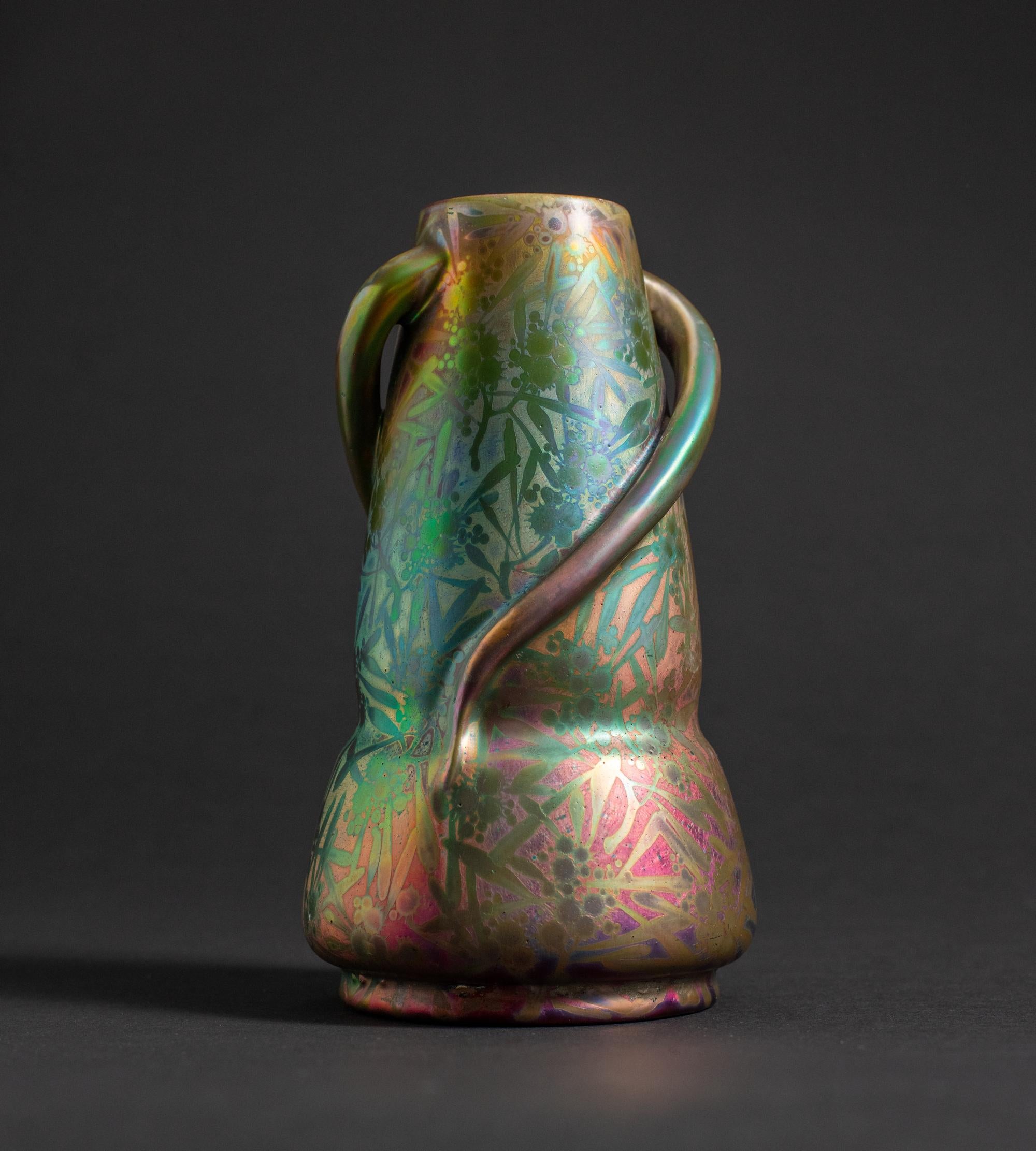 Iridescent Art Nouveau Serpent Tendrils Vase by Clement Massier In Good Condition For Sale In Chicago, US