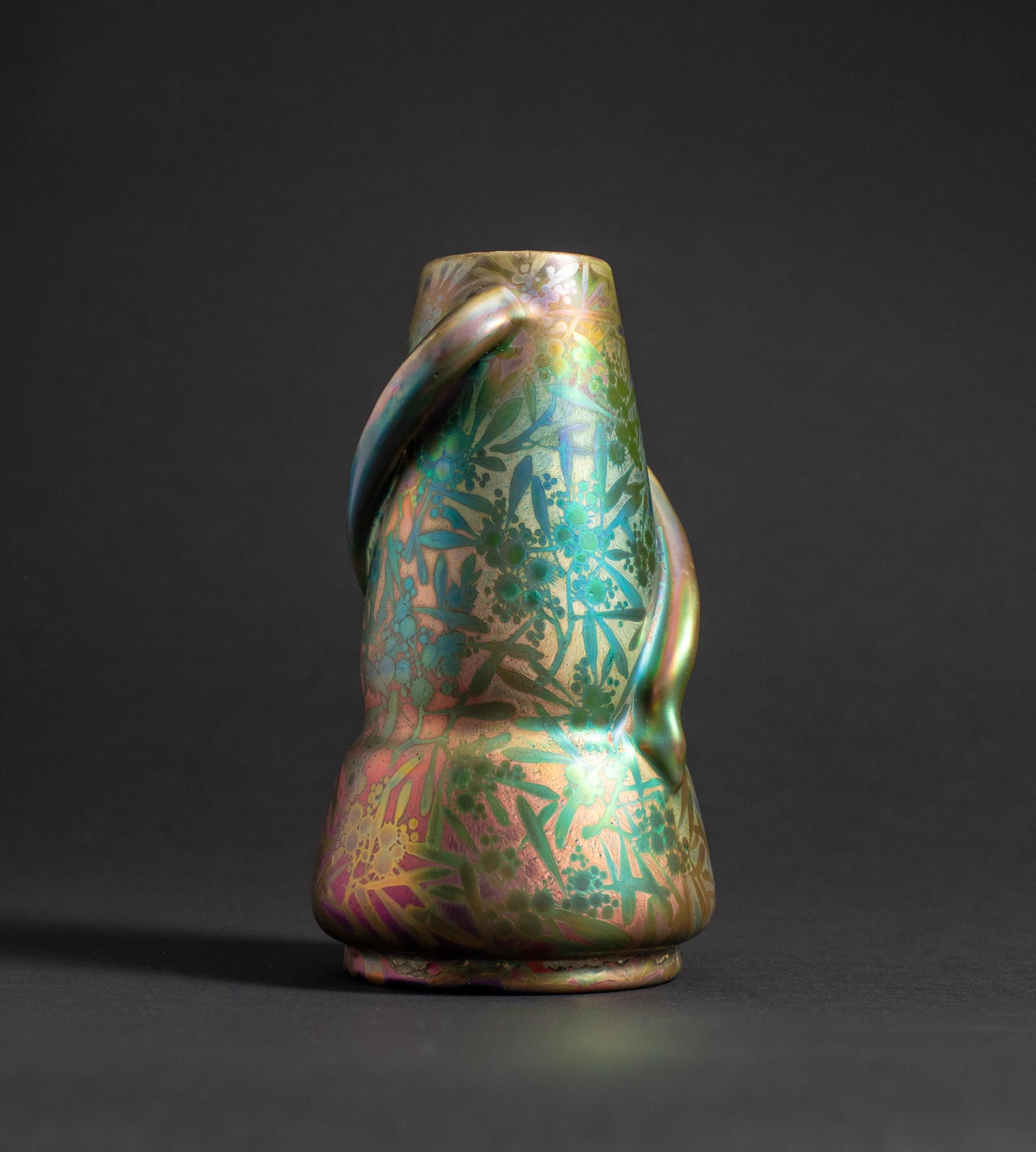 Earthenware Iridescent Art Nouveau Serpent Tendrils Vase by Clement Massier For Sale