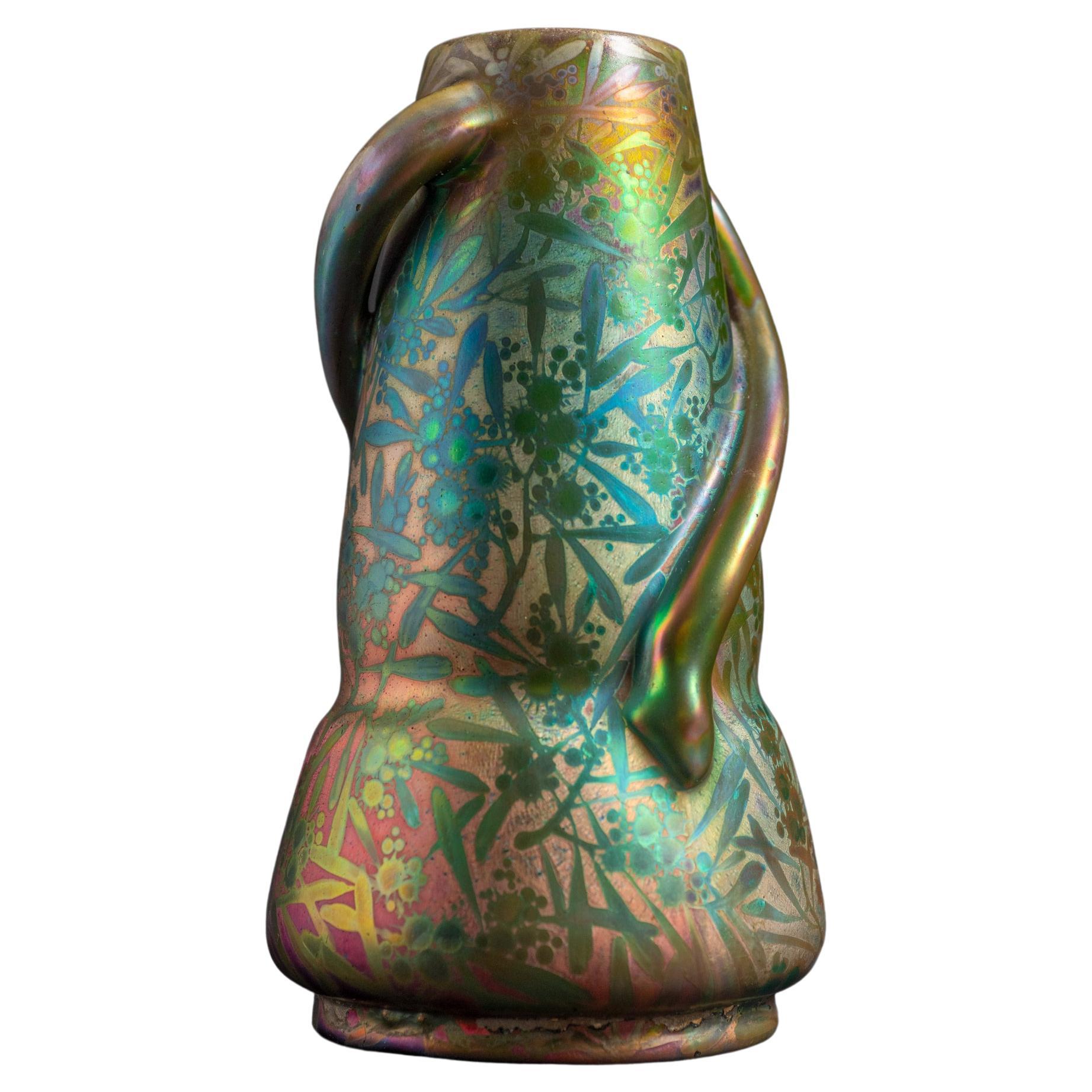 Iridescent Art Nouveau Serpent Tendrils Vase by Clement Massier For Sale