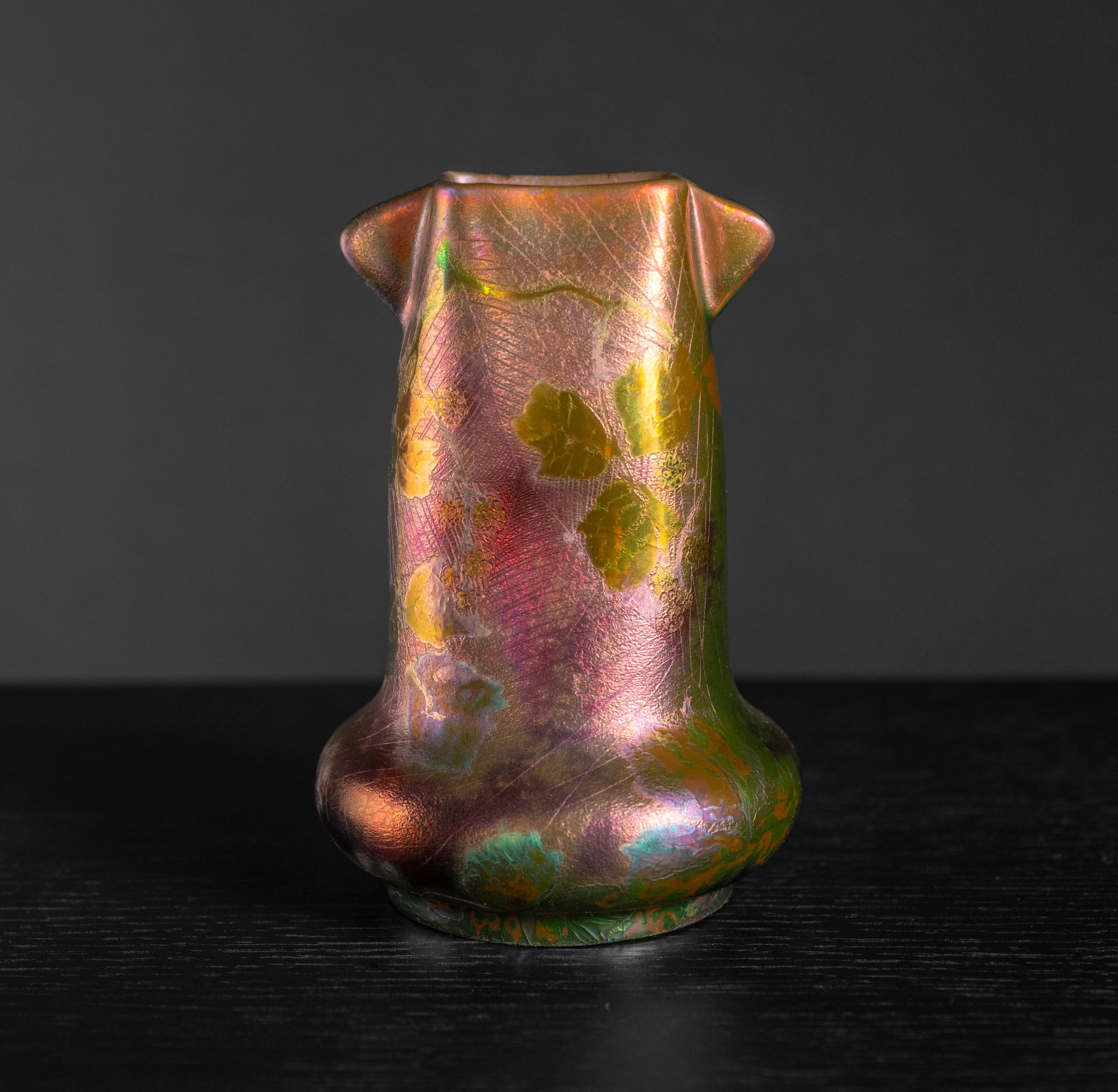 French Iridescent Art Nouveau Spiderwebs & Berries Vase by Dhurmer for Clement Massier For Sale