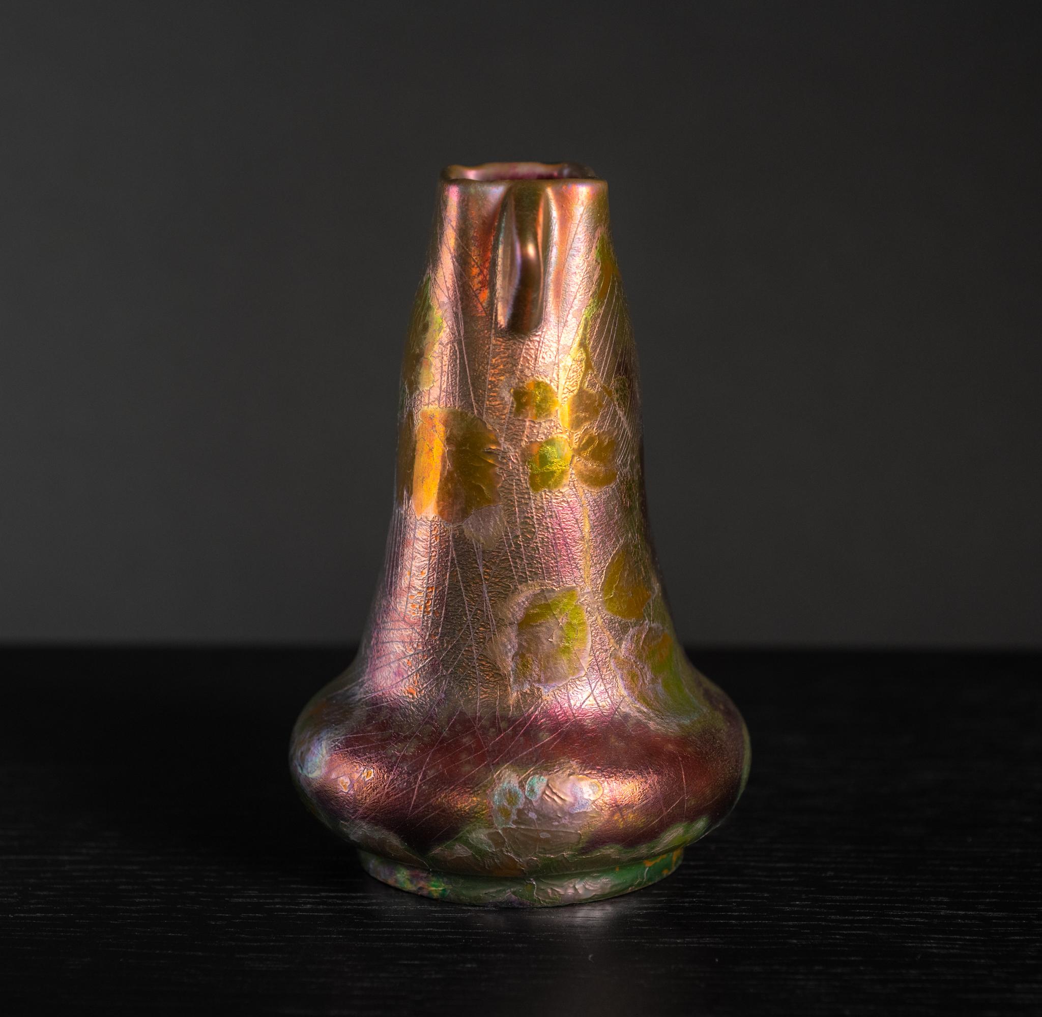 Glazed Iridescent Art Nouveau Spiderwebs & Berries Vase by Dhurmer for Clement Massier For Sale
