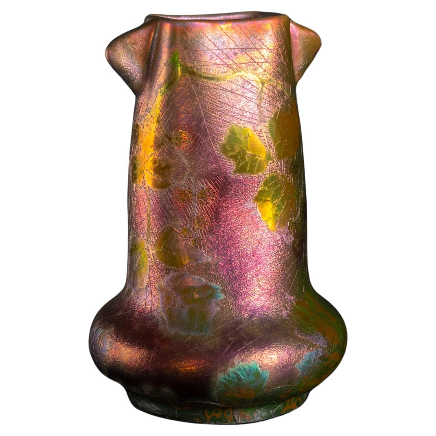 Iridescent Art Nouveau Spiderwebs & Berries Vase by Dhurmer for Clement Massier For Sale