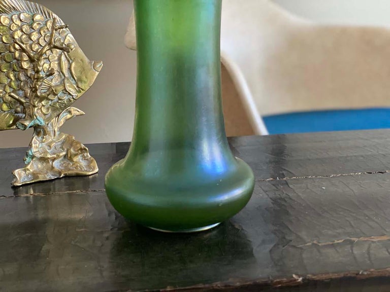 Iridescent Art Nouveau Vase with Metal Decoartion, in the Style of Loetz  For Sale at 1stDibs