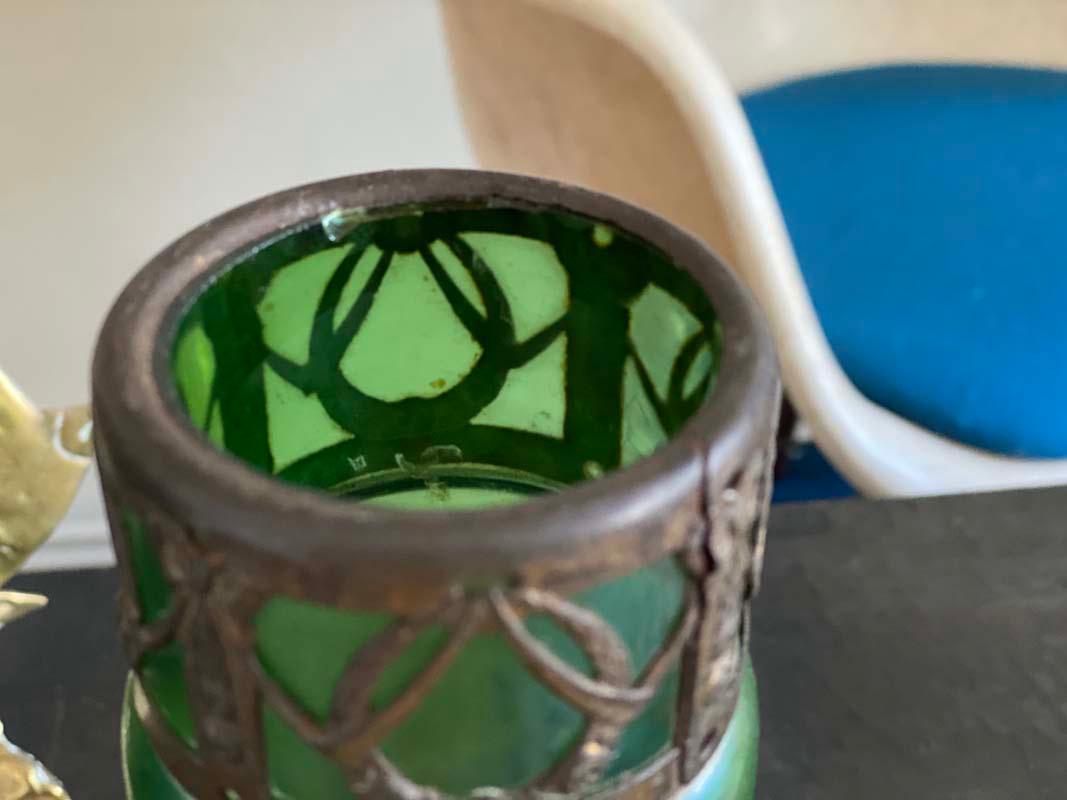 Iridescent Art Nouveau Vase with Metal Decoartion, in the Style of Loetz 4