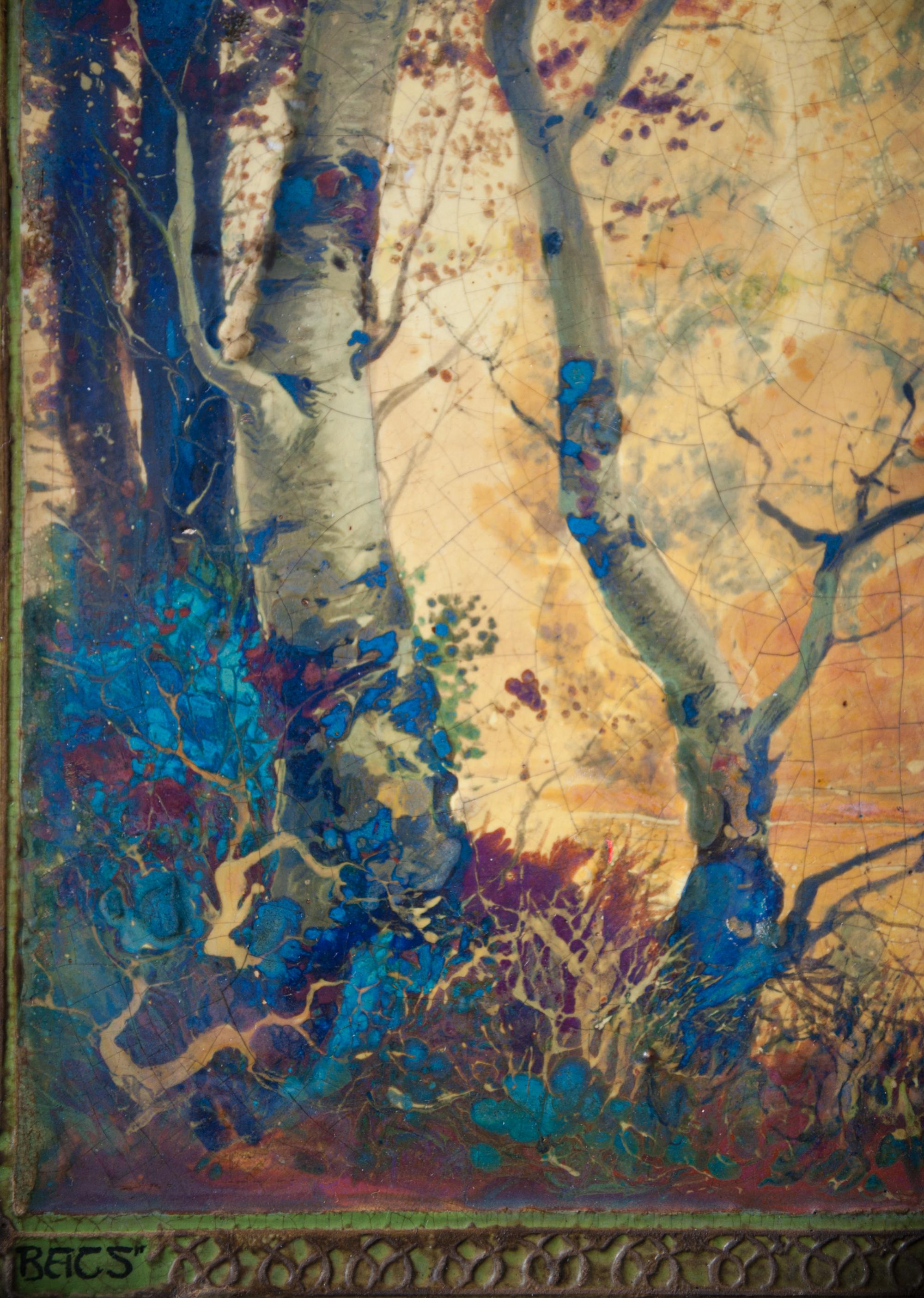 Art nouveau Tile mural Art Nouveau irisé Birch Forest d'Alexandre Marius pour BACS en vente
