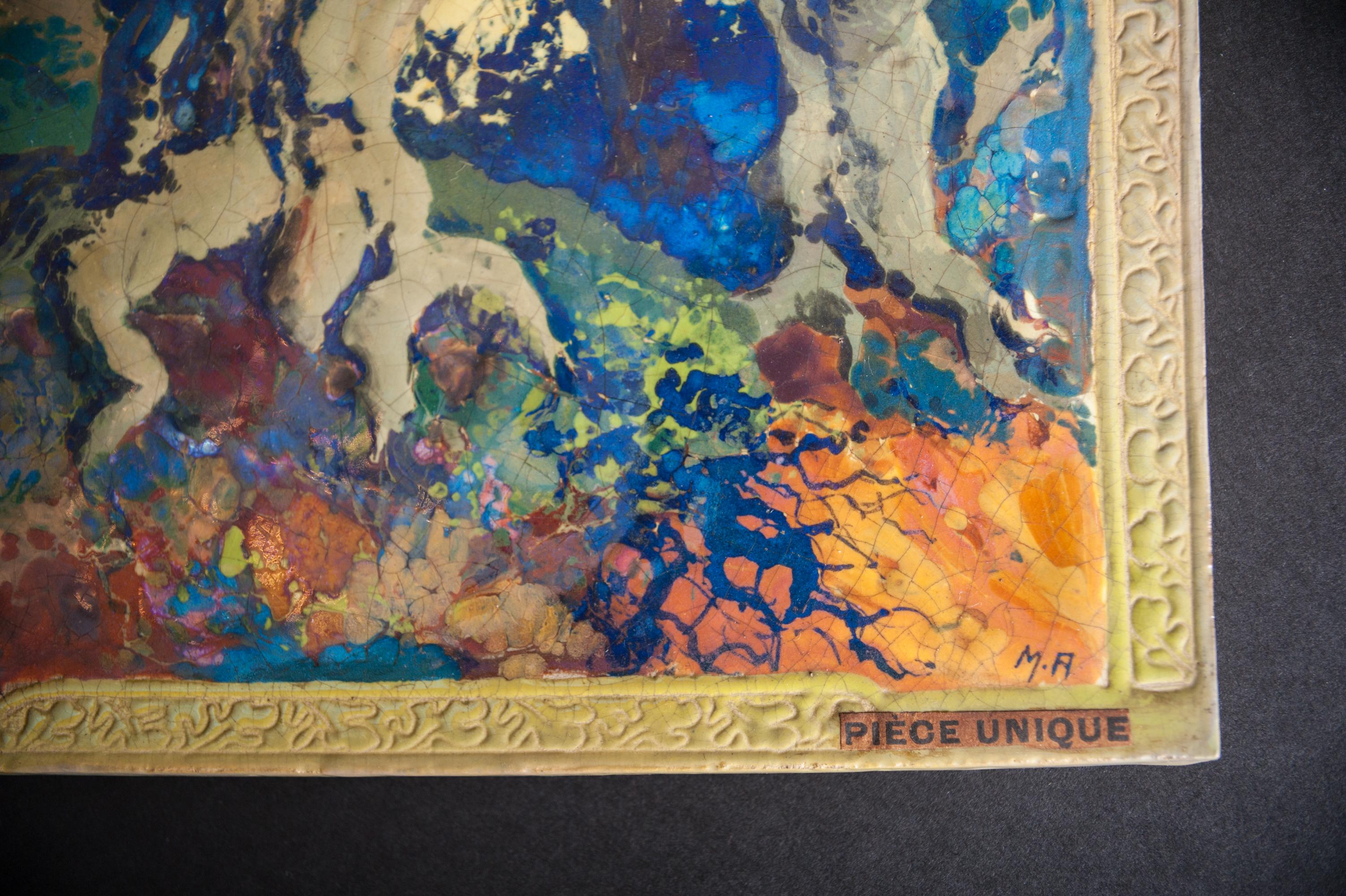 Schillernde Jugendstil-Wandfliesen „Blue Wisteria“ von Alexandre Marius für BACS im Zustand „Gut“ im Angebot in Chicago, US