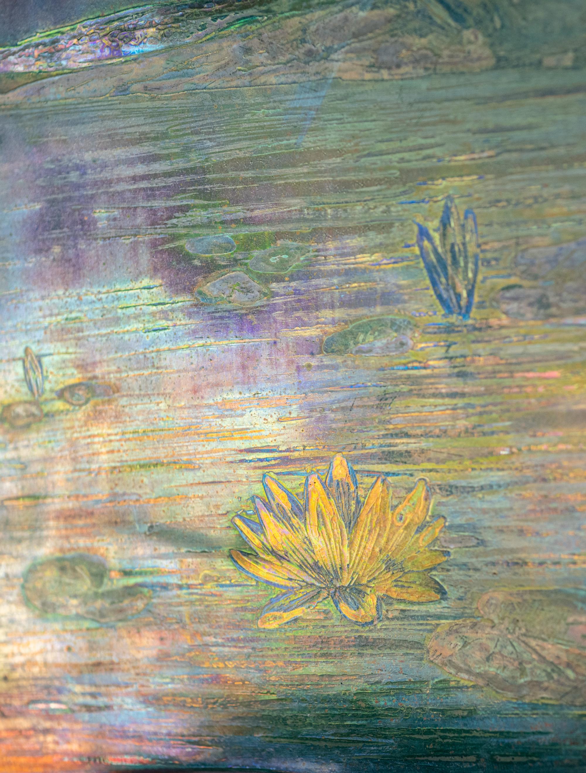 Glazed Iridescent Art Nouveau Water Lily Pond Plaque by Delphin Massier For Sale