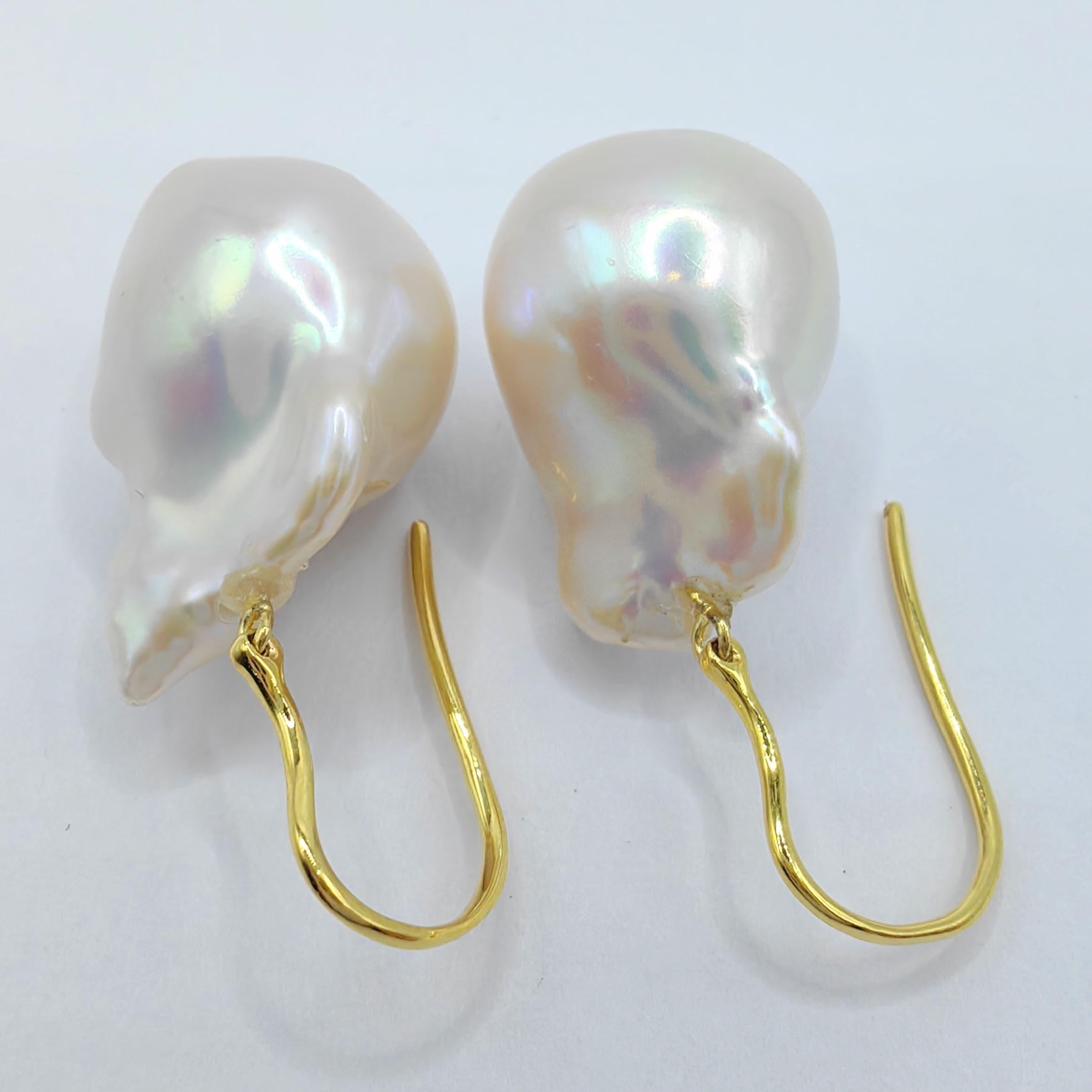 Women's Iridescent Baroque Pearl Drop Earrings With 18K Yellow Gold French Hooks