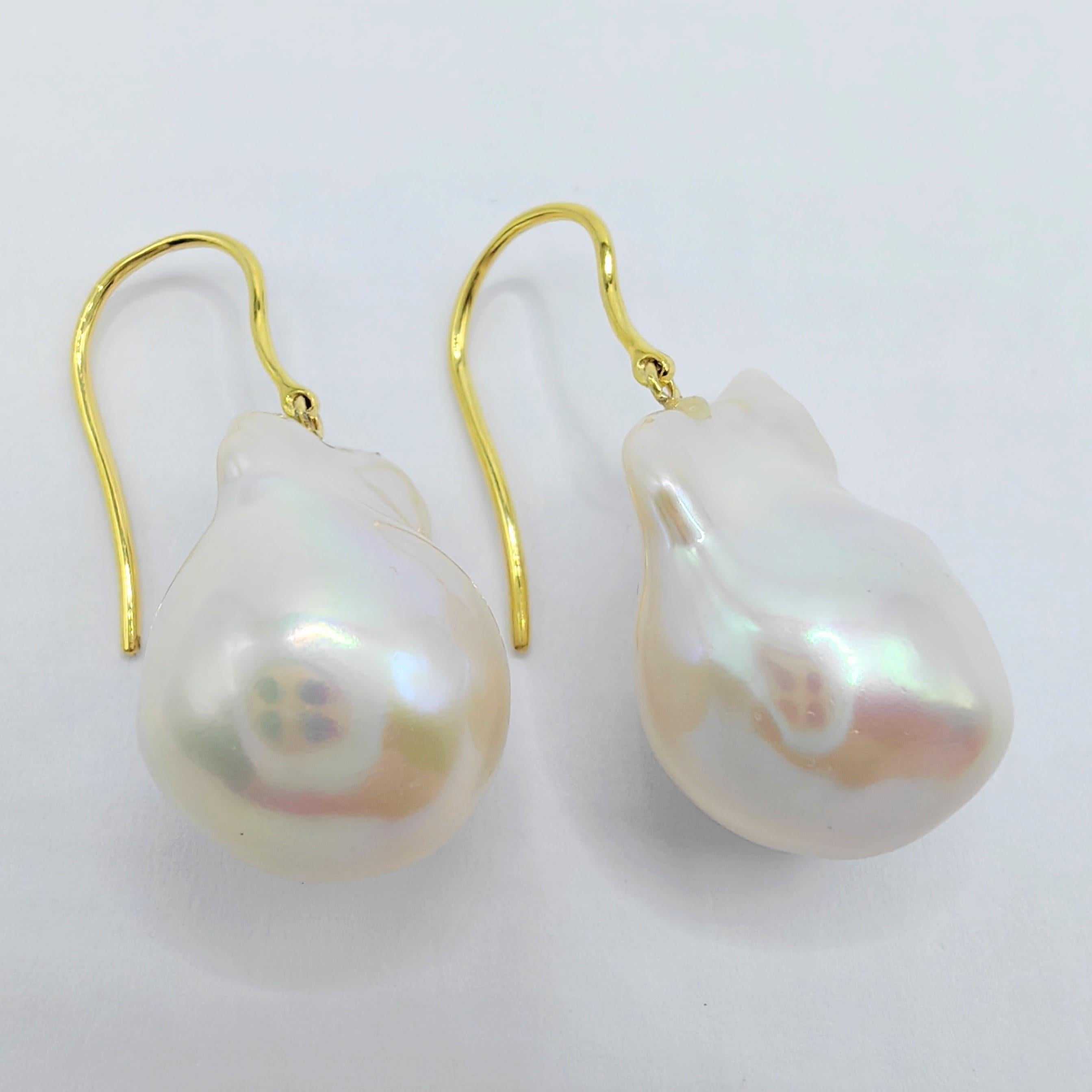 Iridescent Baroque Pearl Drop Earrings With 18K Yellow Gold French Hooks 1