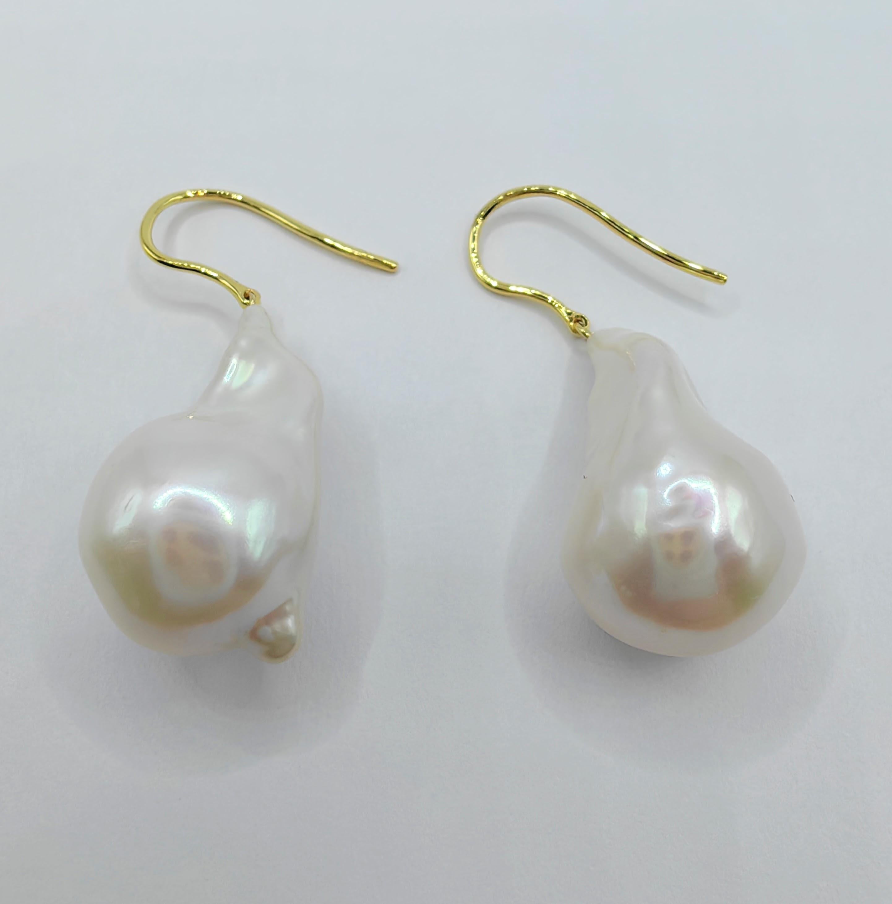 Iridescent Baroque Pearl Drop Earrings With 18K Yellow Gold French Hooks 1