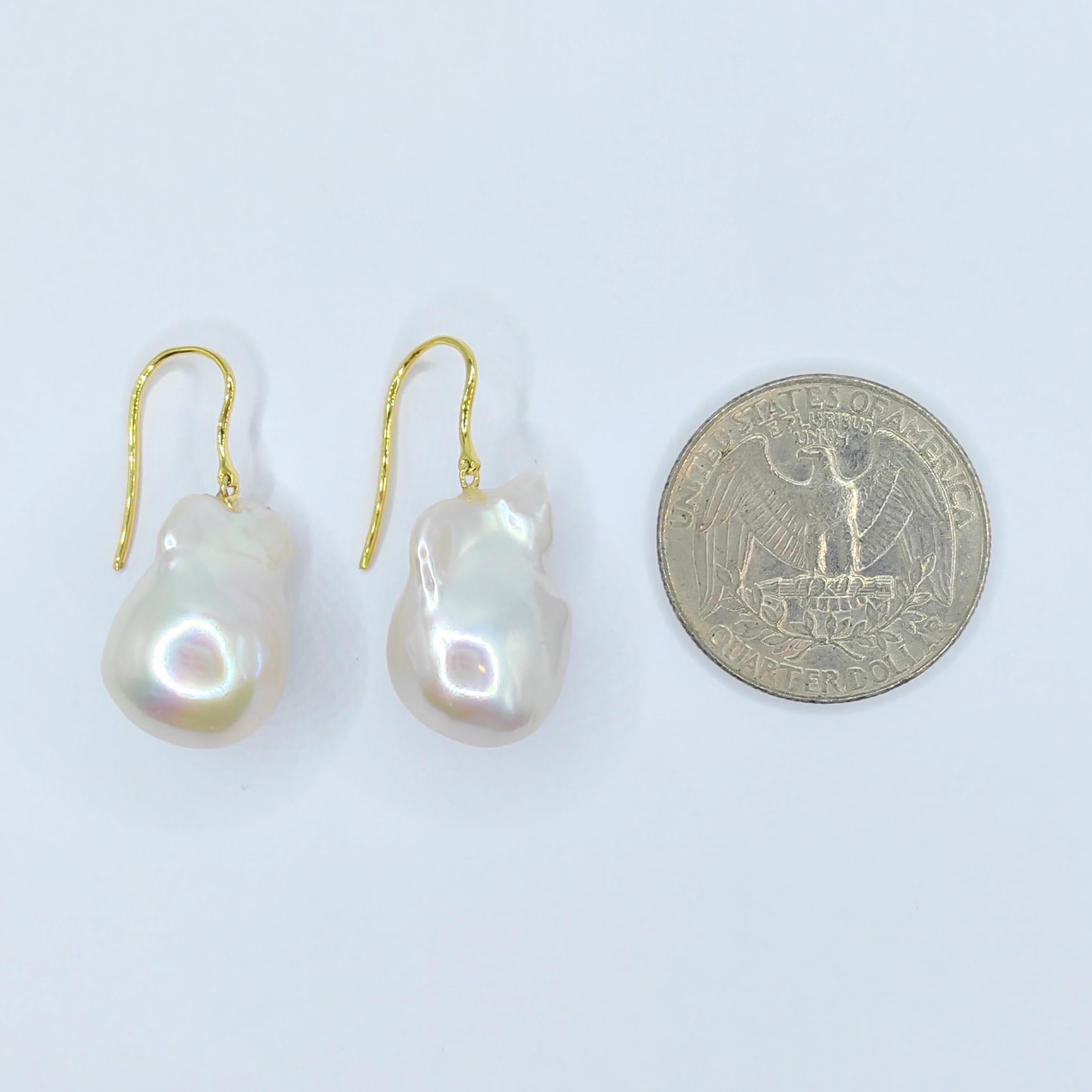 Iridescent Baroque Pearl Drop Earrings With 18K Yellow Gold French Hooks 2