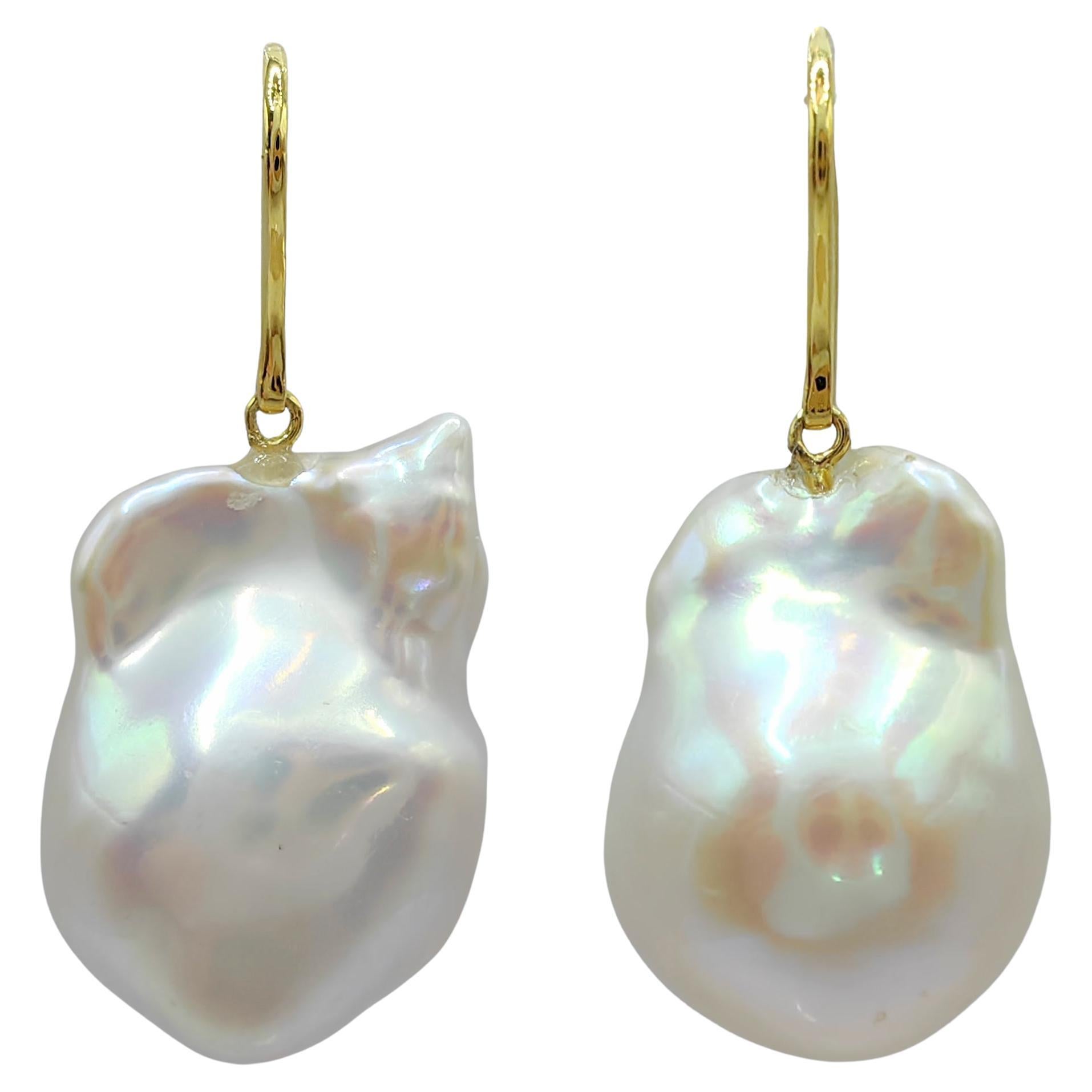 Iridescent Baroque Pearl Drop Earrings With 18K Yellow Gold French Hooks