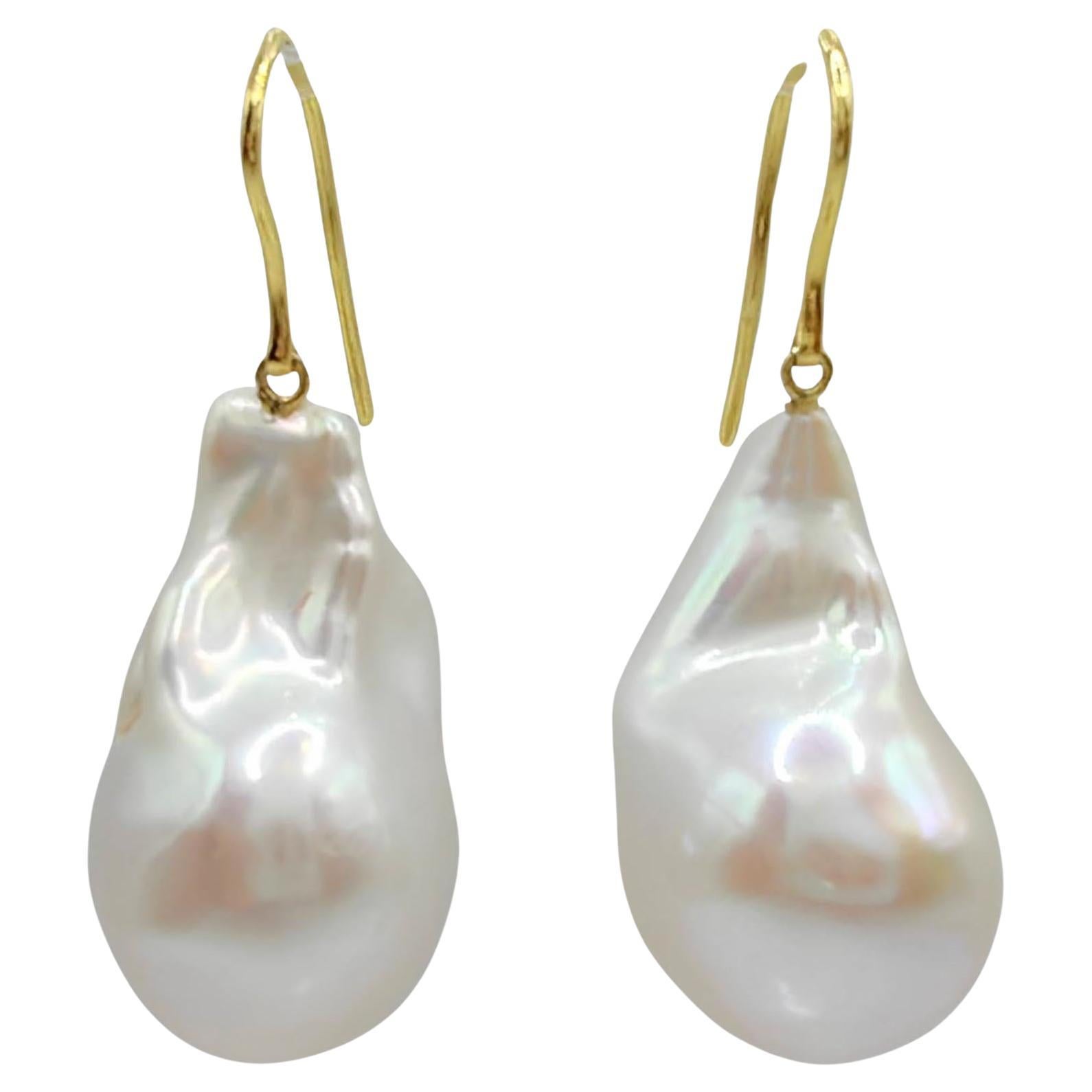 Iridescent Baroque Pearl Drop Earrings With 18K Yellow Gold French Hooks