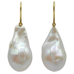 Iridescent Baroque Pearl Drop Earrings With 18K Yellow Gold French Hooks