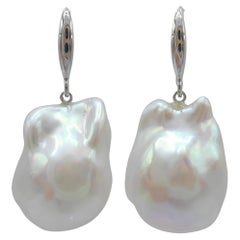 Iridescent Baroque Pearl Drop Earrings With Thick 18K White Gold French Hooks