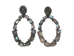 Iridescent Bavna Large Labradorite & Pave Diamond Pierced Earrings
