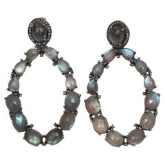 Iridescent Bavna Large Labradorite & Pave Diamond Pierced Earrings