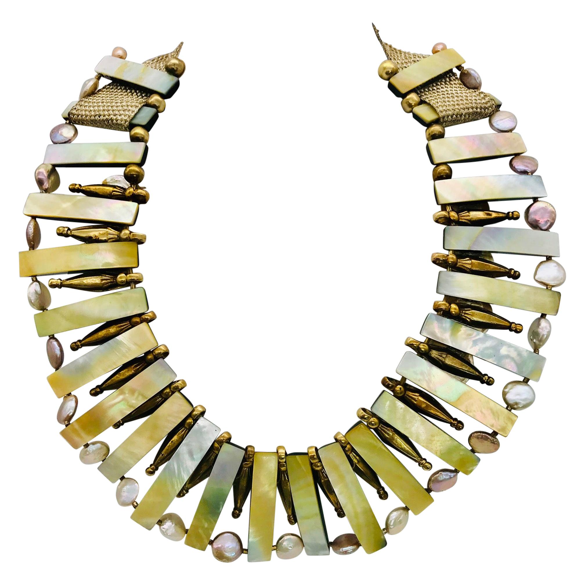 SYLVIA GOTTWALD , White nacre, Antique Gold plated Silver beads and Coin Pearls  For Sale