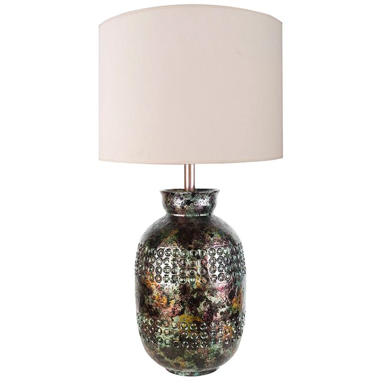 Iridescent Bitossi Table Lamp for Raymor, Italy, circa 1950s For Sale