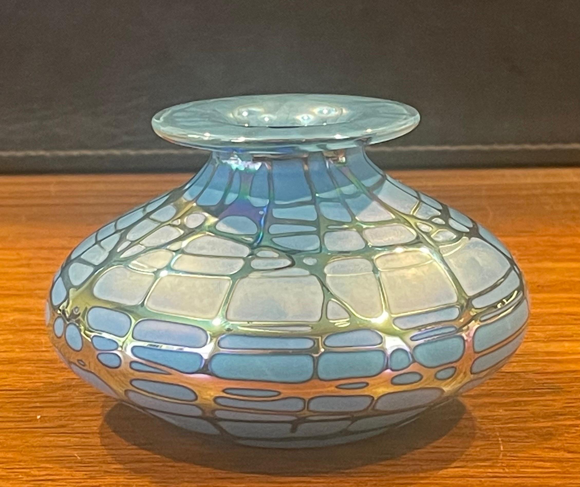 Iridescent Blue Art Glass Vase by Stuart Abelman For Sale 6