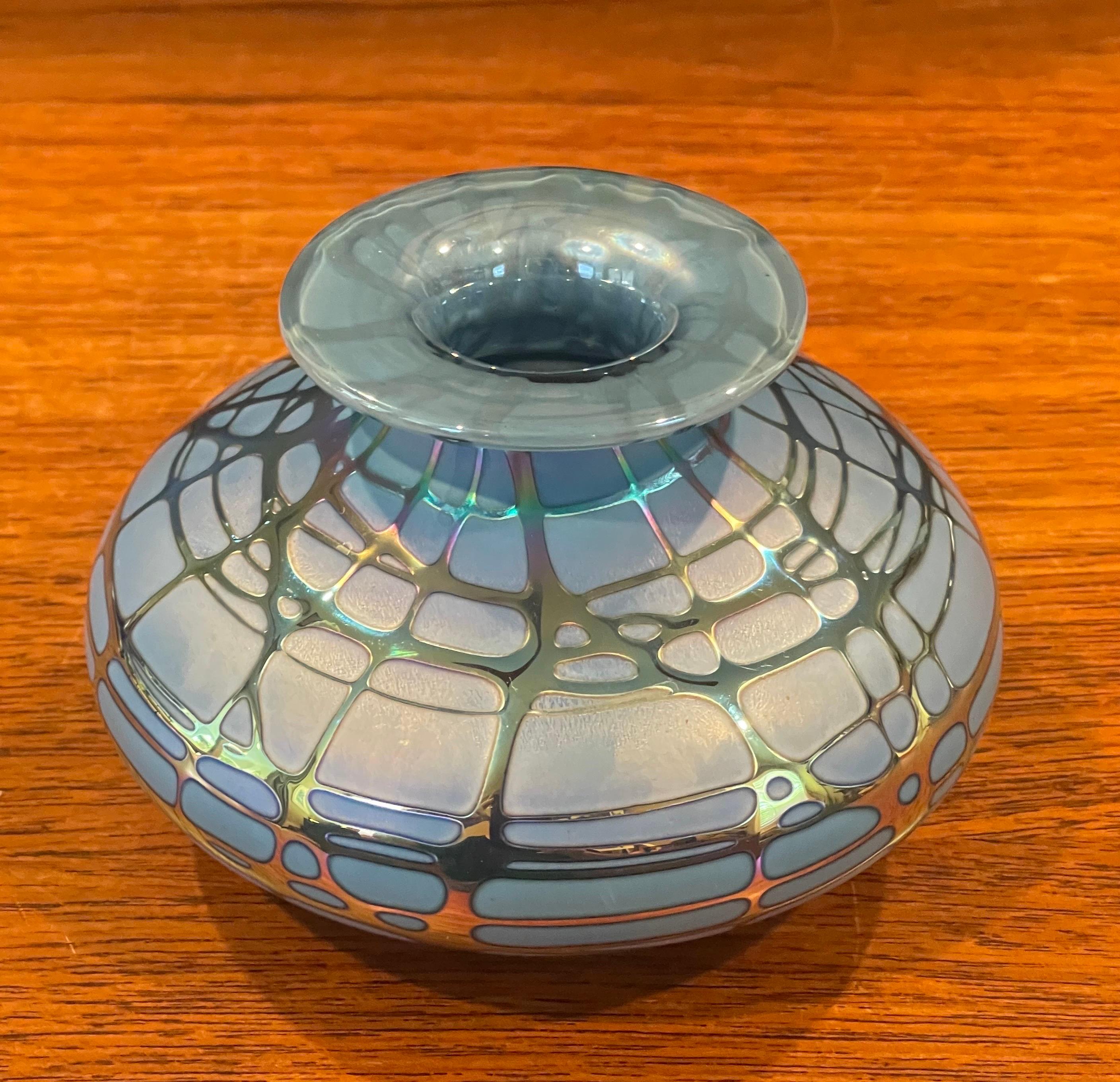 20th Century Iridescent Blue Art Glass Vase by Stuart Abelman For Sale