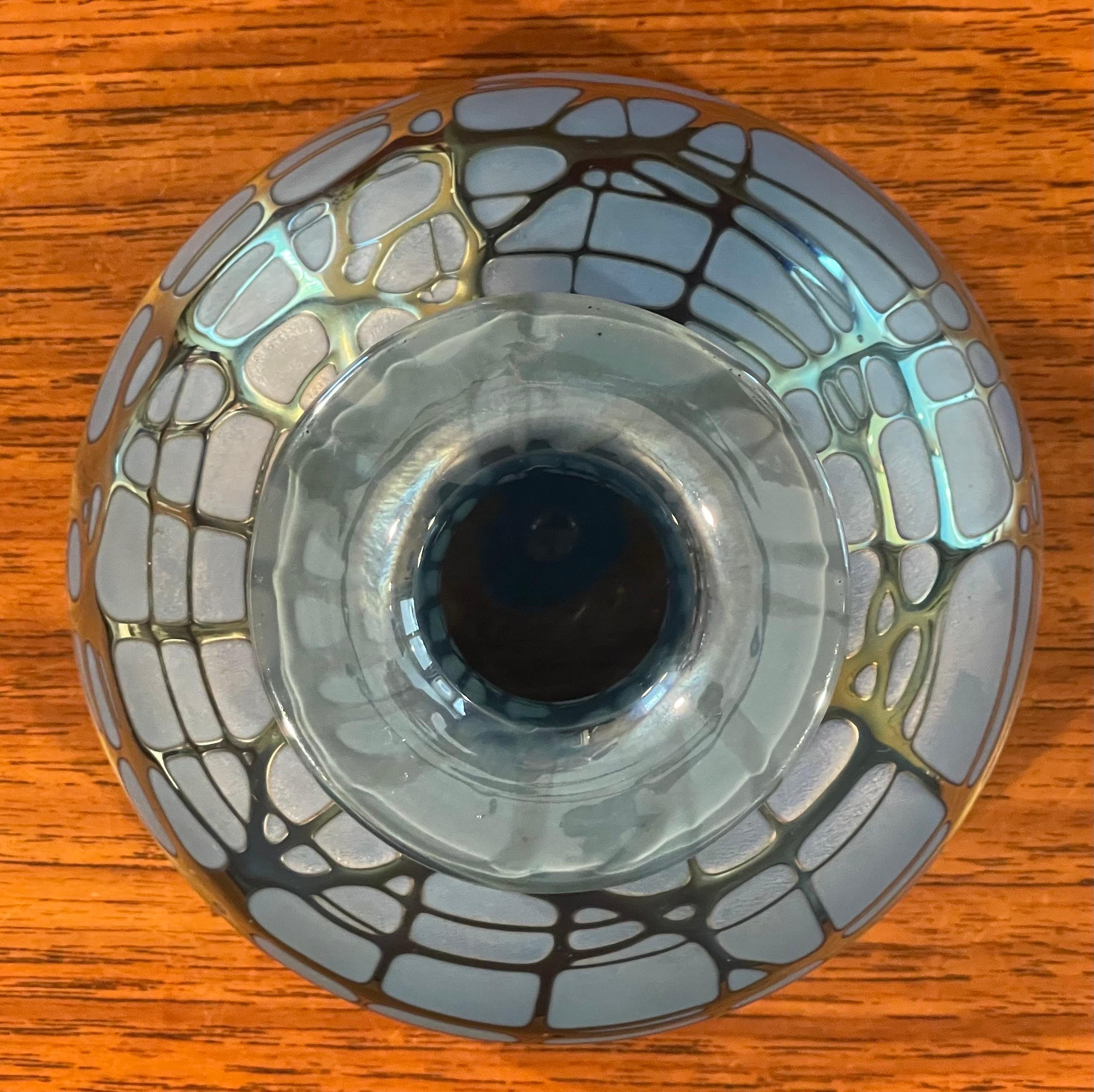 Iridescent Blue Art Glass Vase by Stuart Abelman For Sale 3