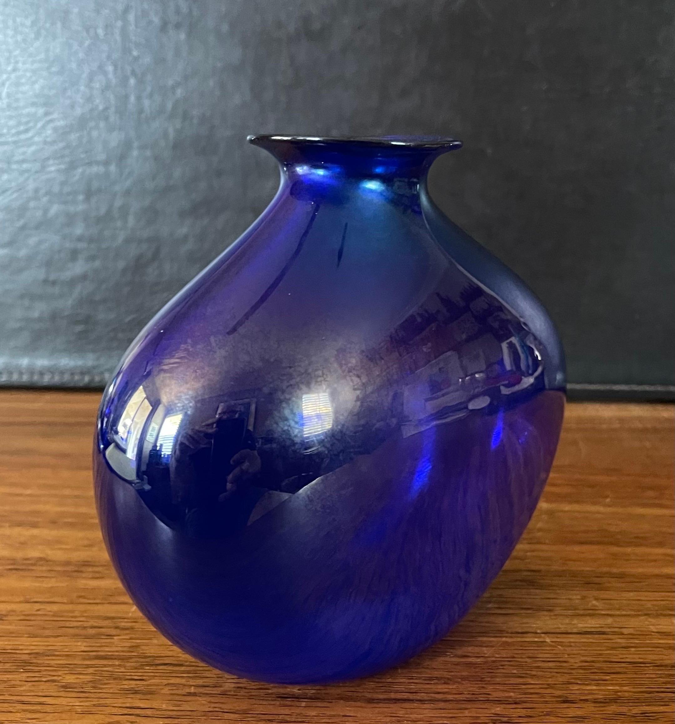 Iridescent Blue Aurene Art Glass Vase by Claude Duperron 5