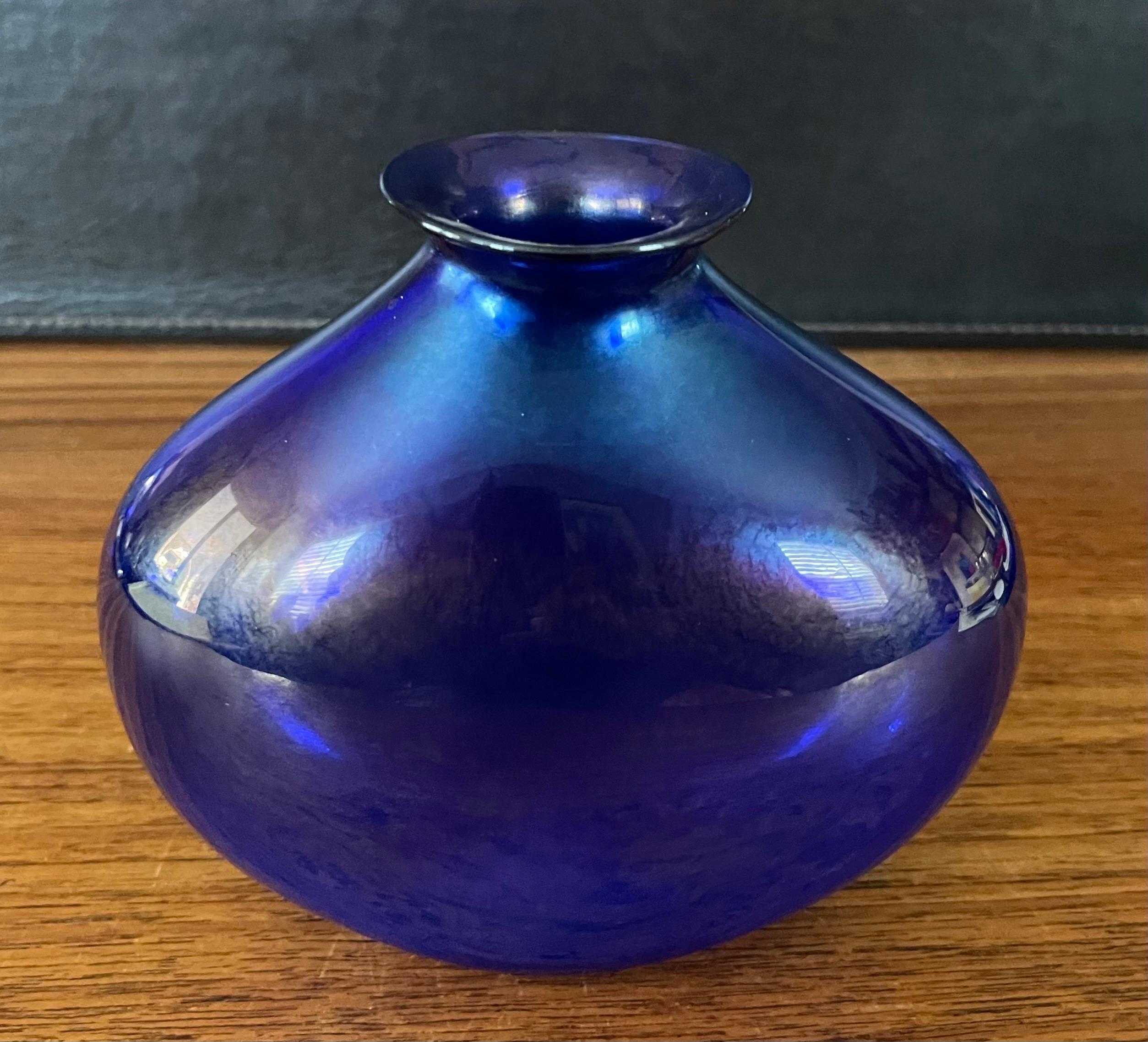 Iridescent Blue Aurene Art Glass Vase by Claude Duperron 3