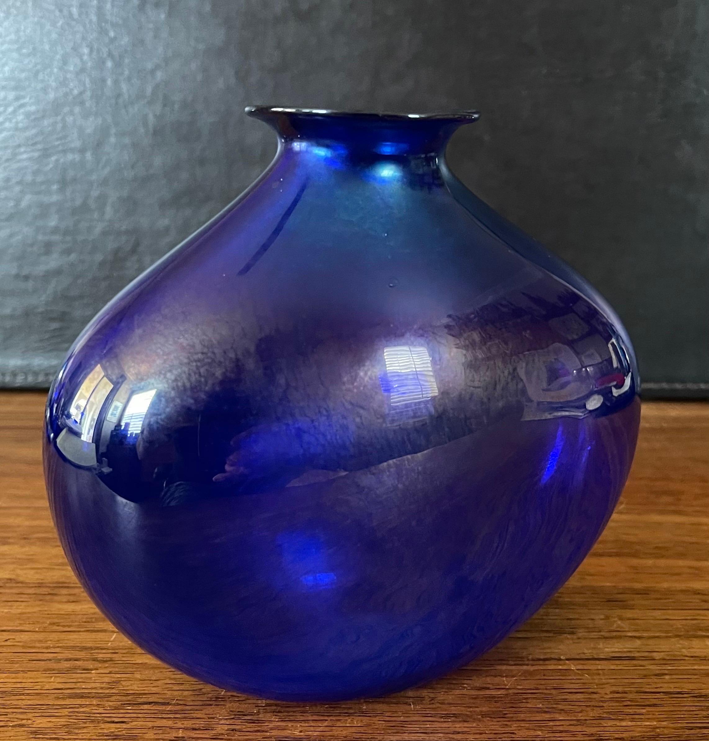 Iridescent Blue Aurene Art Glass Vase by Claude Duperron 11