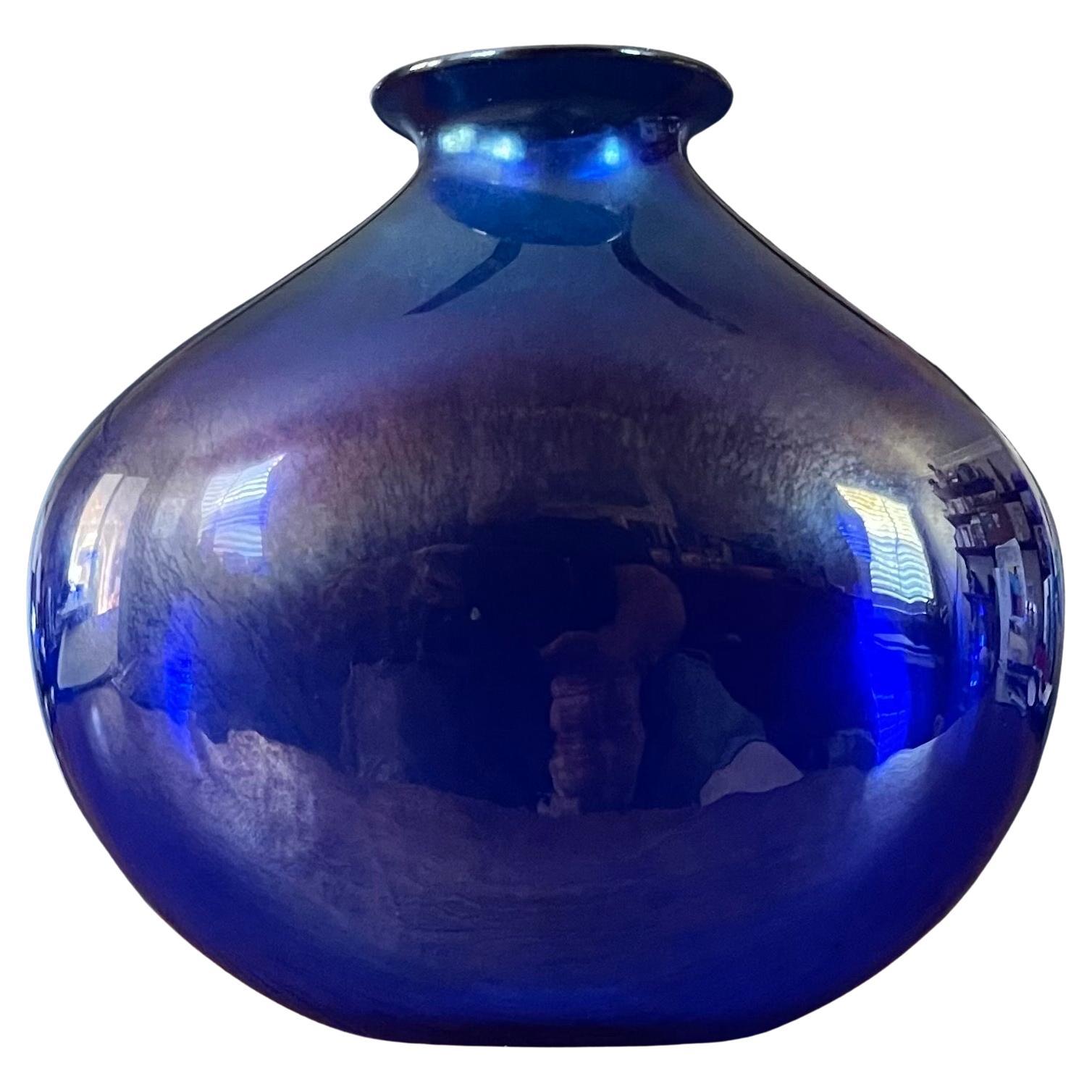 Iridescent Blue Aurene Art Glass Vase by Claude Duperron 12