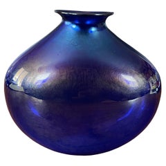 Iridescent Blue Aurene Art Glass Vase by Claude Duperron