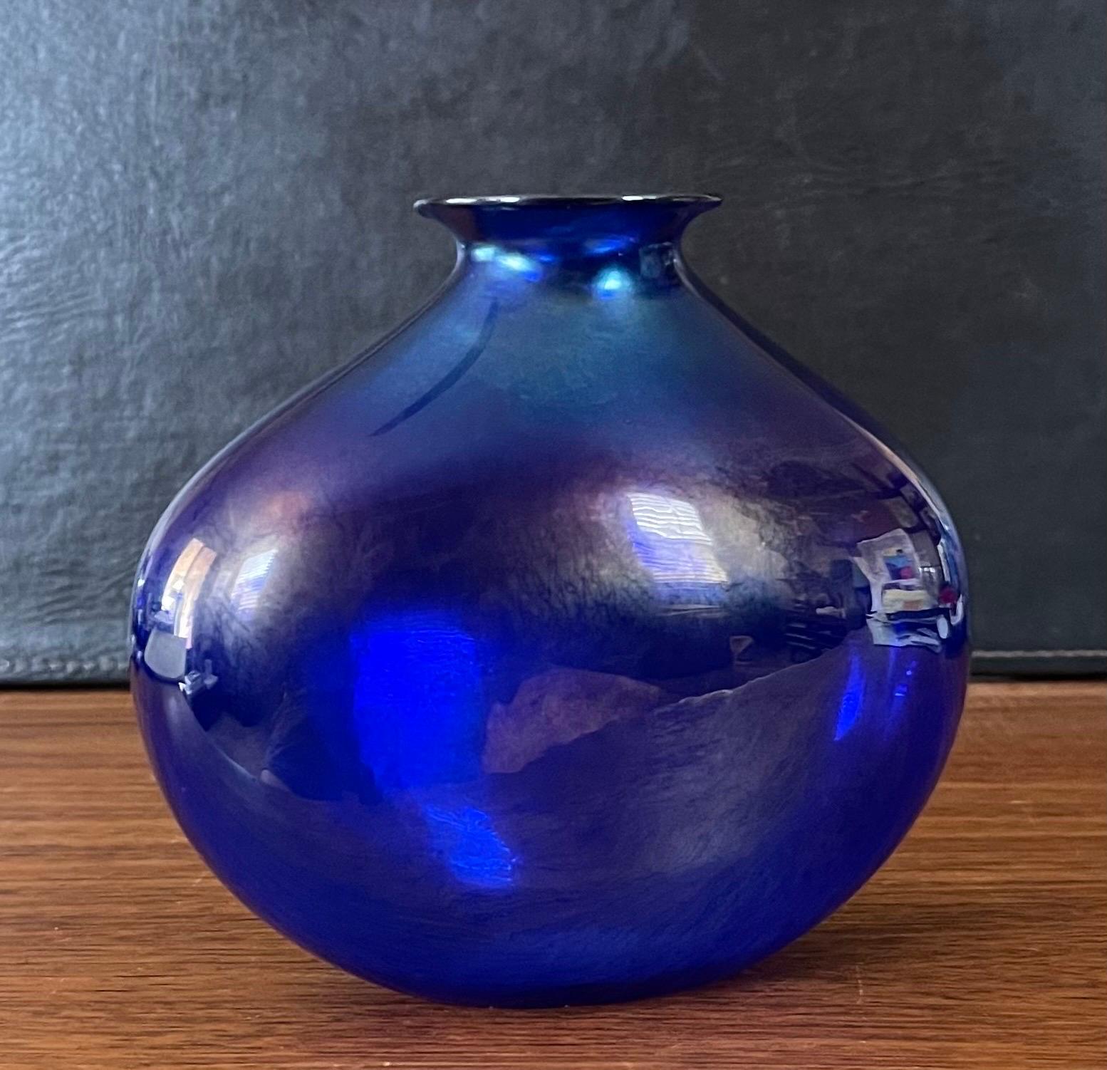 Iridescent Blue Aurene Art Glass Vase by Claude Duperron In Good Condition In San Diego, CA