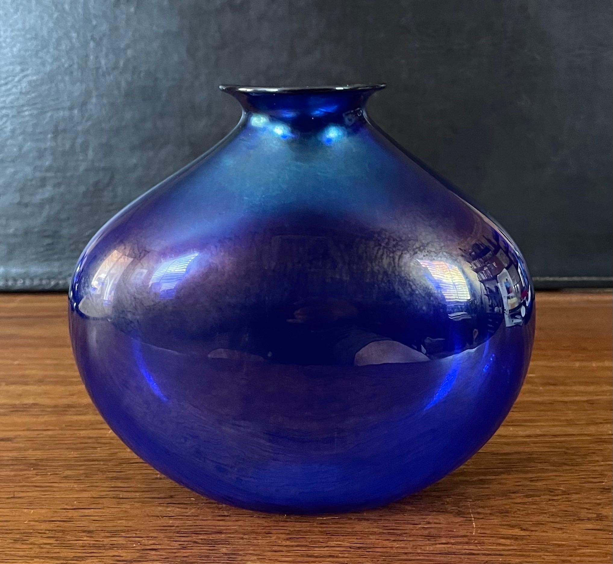 20th Century Iridescent Blue Aurene Art Glass Vase by Claude Duperron