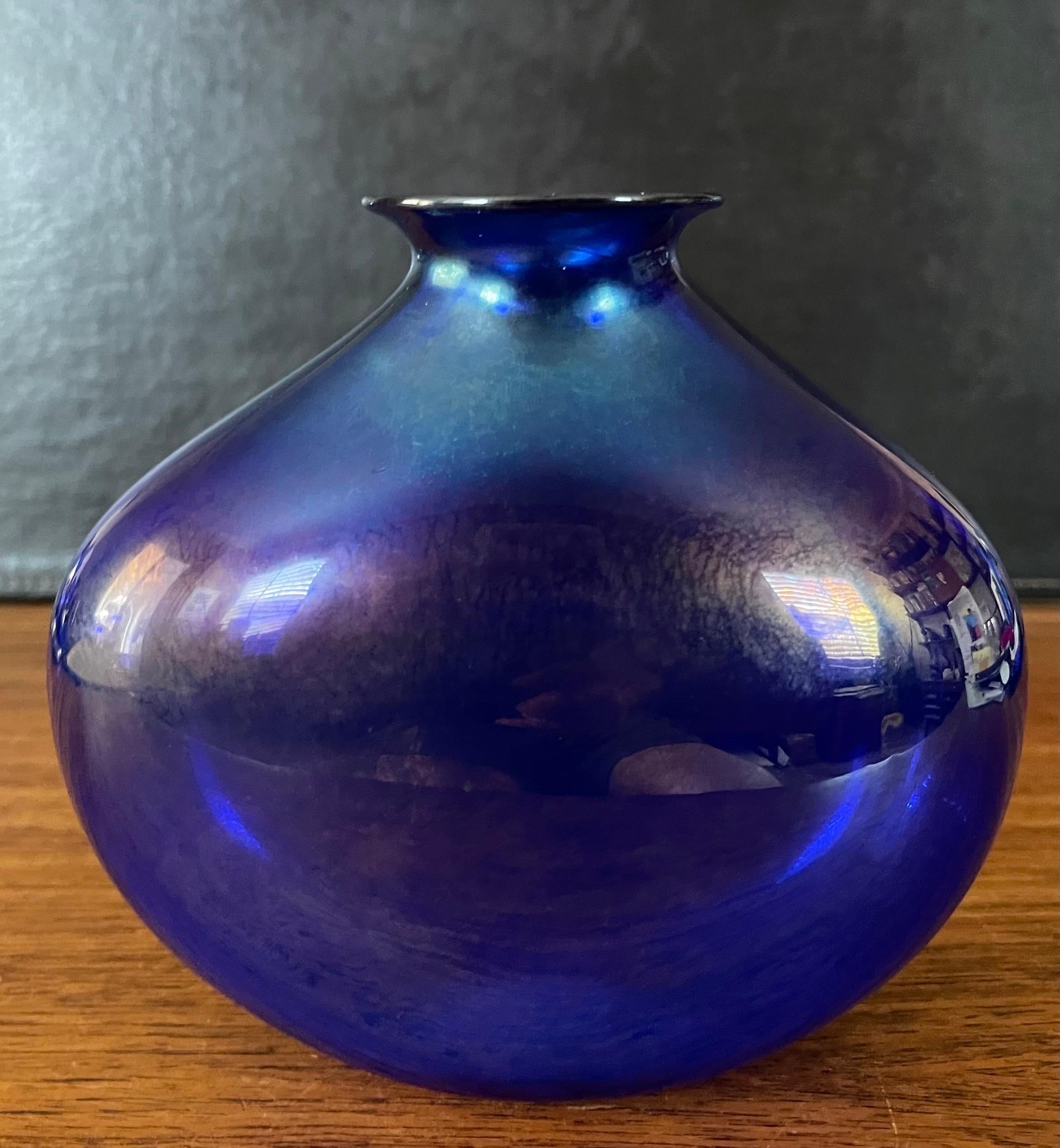 Iridescent Blue Aurene Art Glass Vase by Claude Duperron 1
