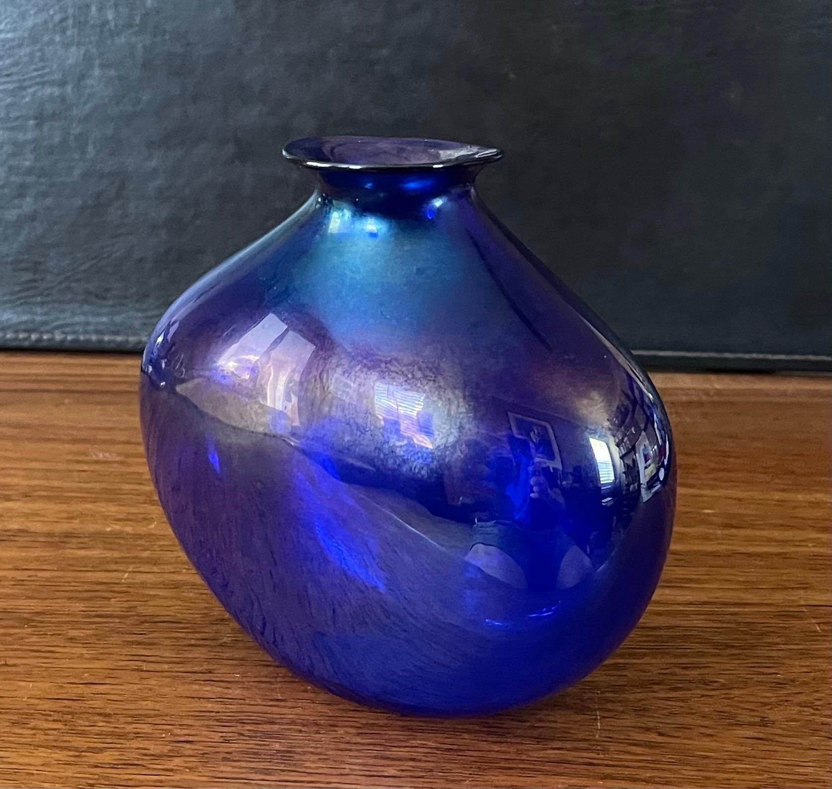 Iridescent Blue Aurene Art Glass Vase by Claude Duperron 2
