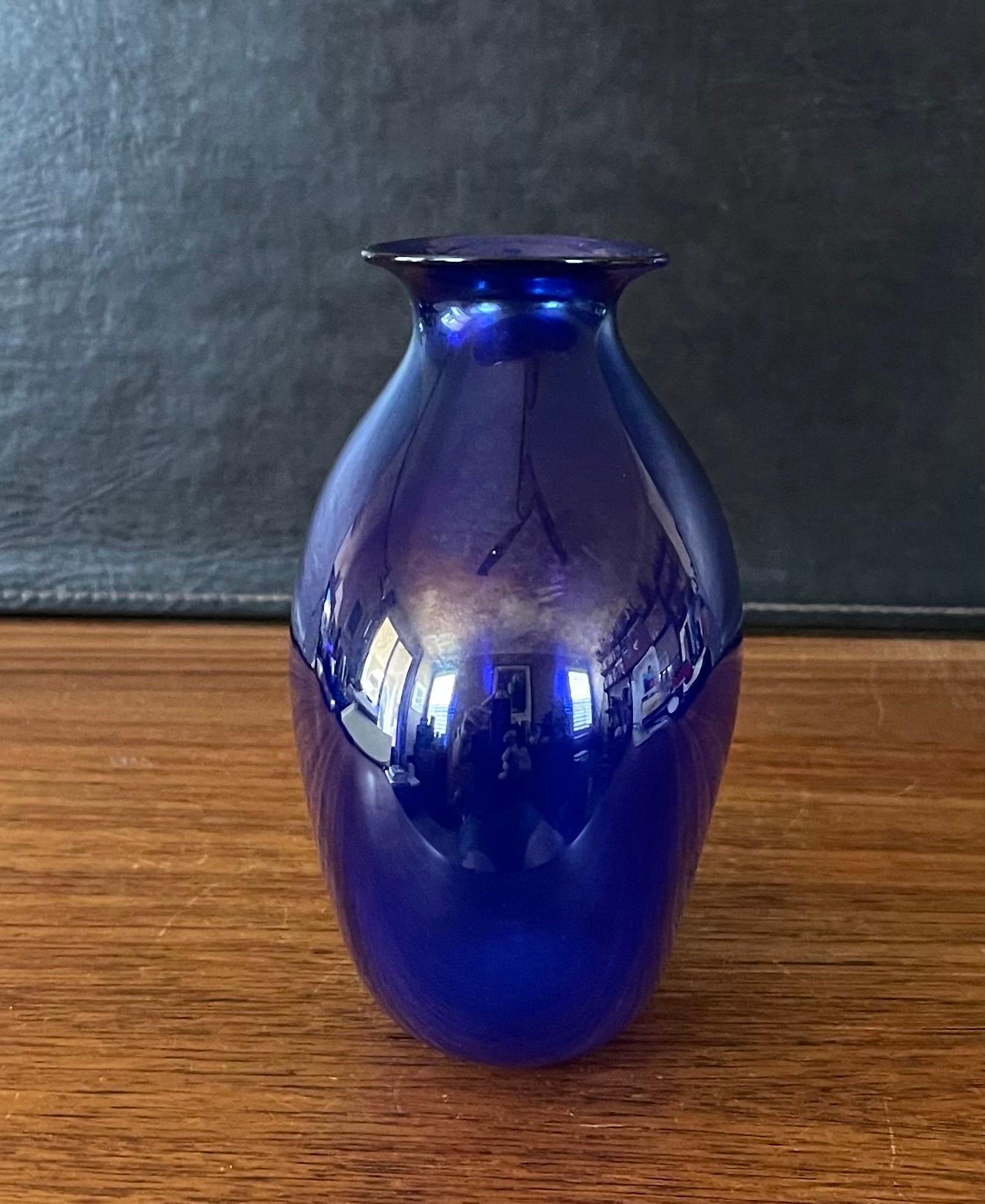 Iridescent Blue Aurene Art Glass Vase by Claude Duperron 1
