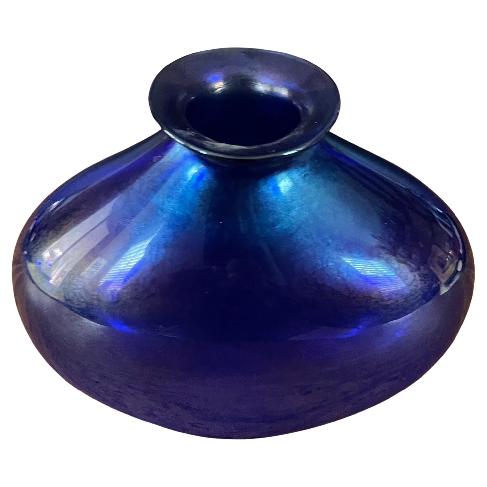 Iridescent Blue Aurene Art Glass Vase by Claude Duperron