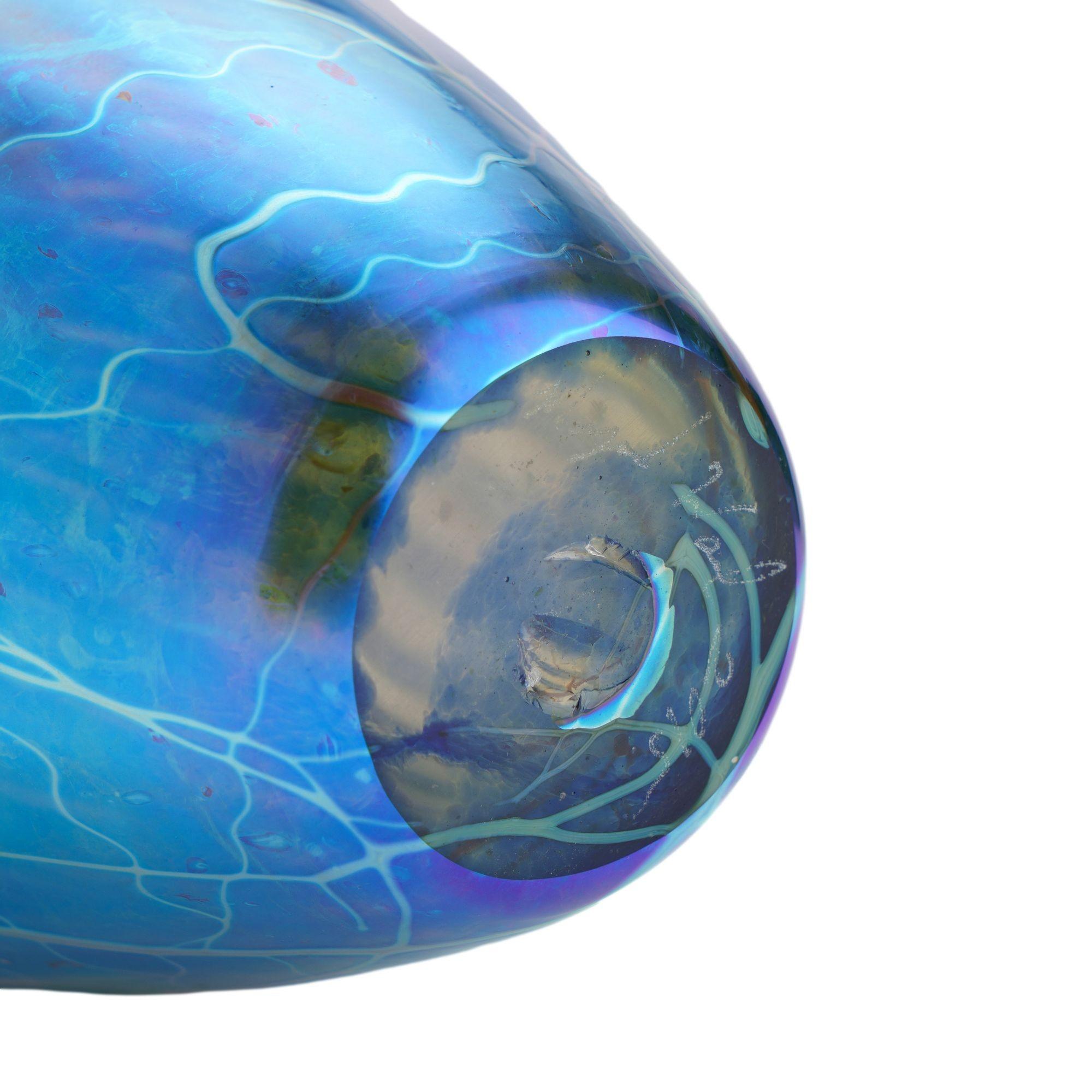 Iridescent blue blown glass vase by Mayauel Ward, 2015 For Sale 4
