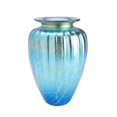 Iridescent blue blown glass vase by Mayauel Ward, 2015