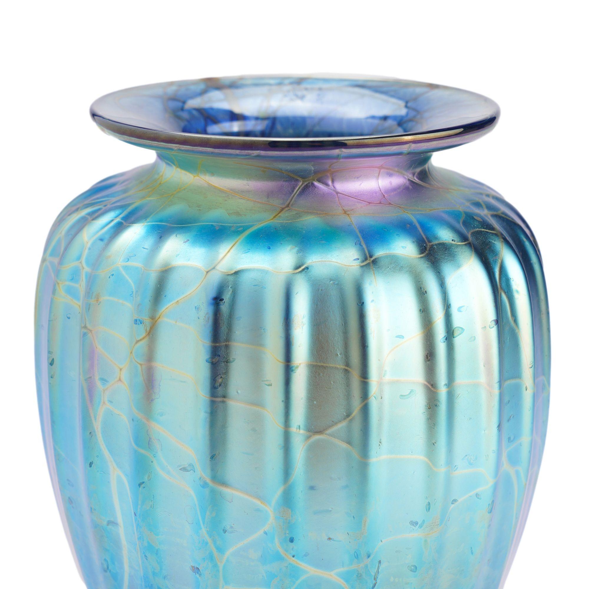 Contemporary Iridescent blue blown glass vase by Mayauel Ward, 2015 For Sale