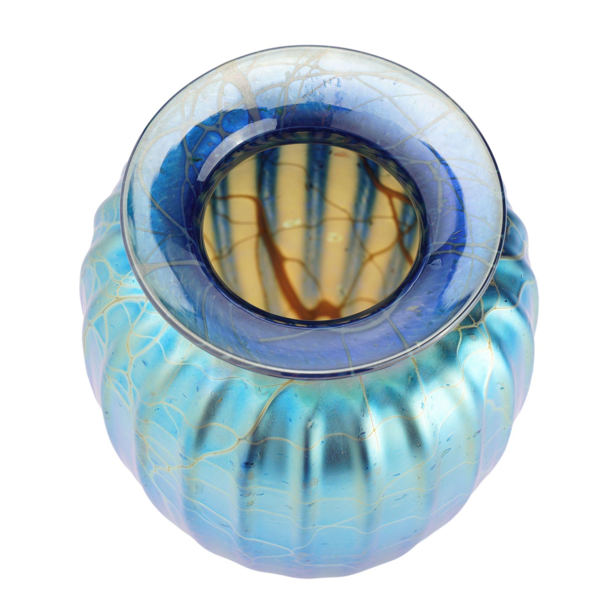 Blown Glass Iridescent blue blown glass vase by Mayauel Ward, 2015 For Sale