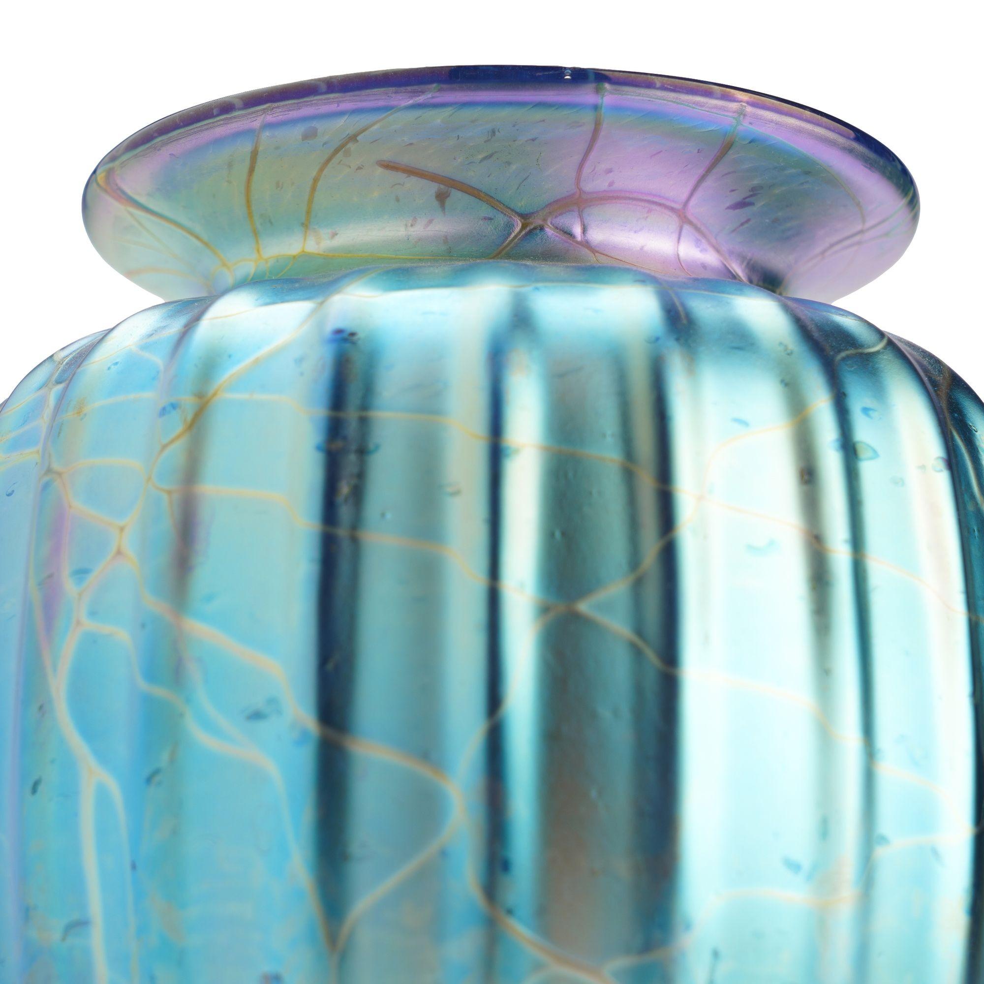 Iridescent blue blown glass vase by Mayauel Ward, 2015 For Sale 1