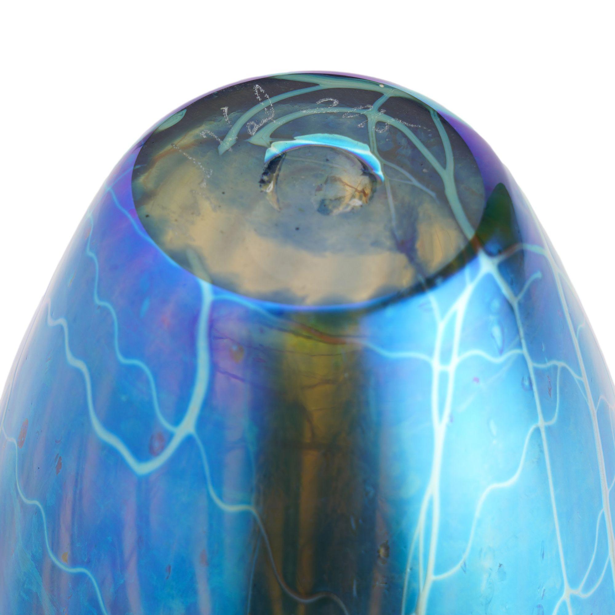 Iridescent blue blown glass vase by Mayauel Ward, 2015 For Sale 2