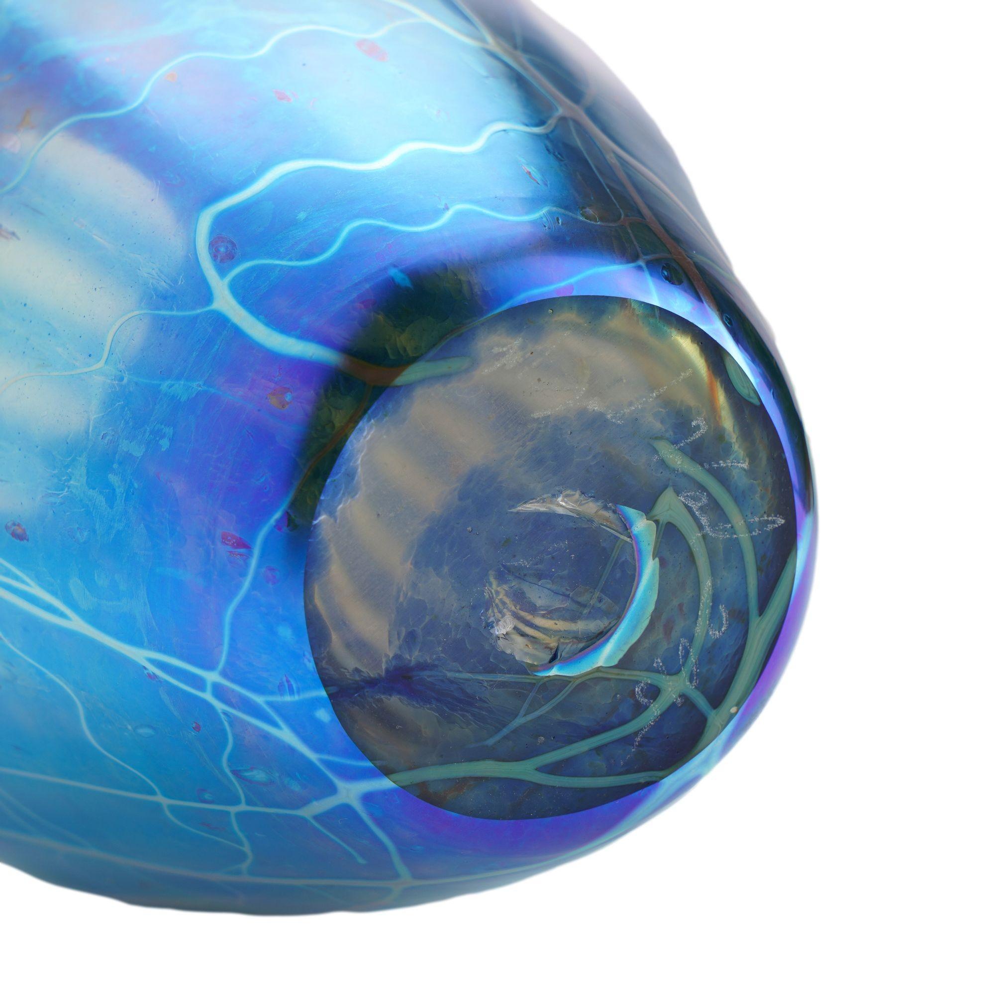 Iridescent blue blown glass vase by Mayauel Ward, 2015 For Sale 3