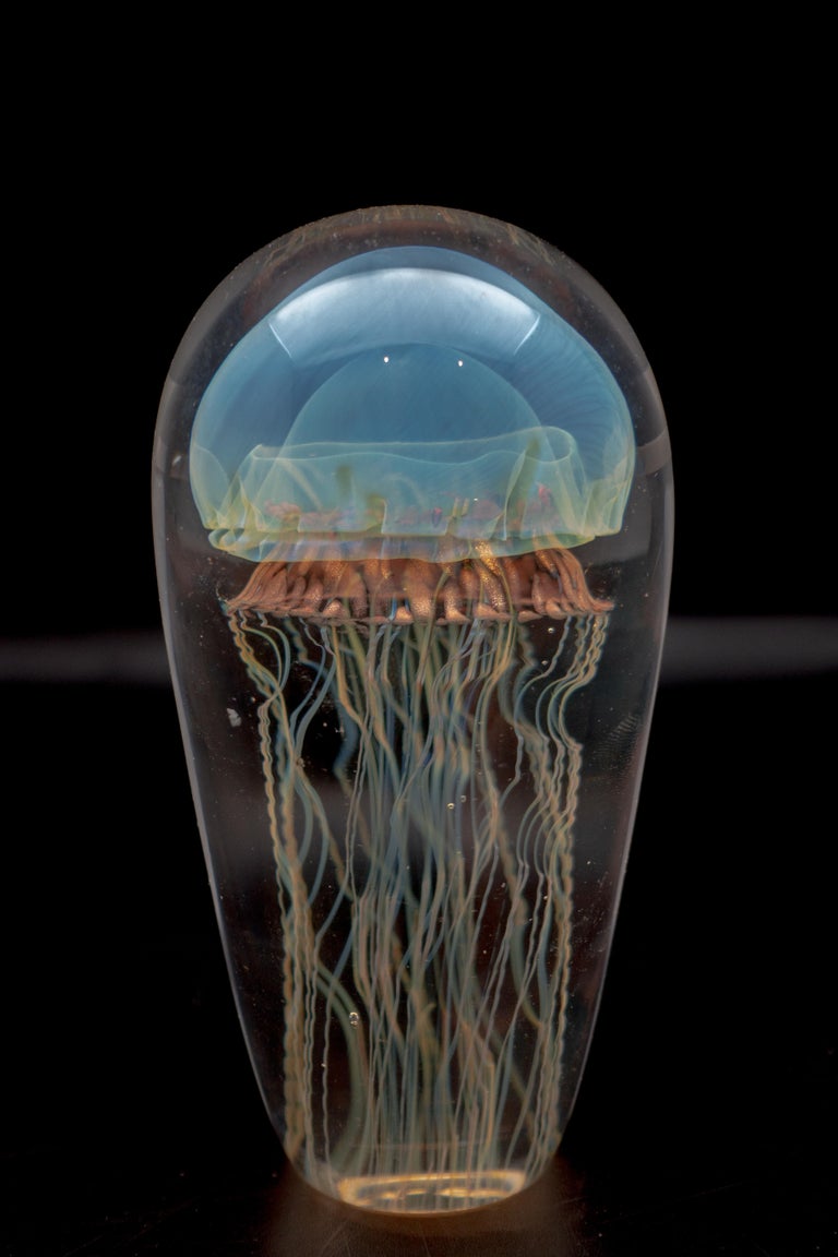 Iridescent Blue Hand Blown Jellyfish Glass Sculpture at 1stDibs