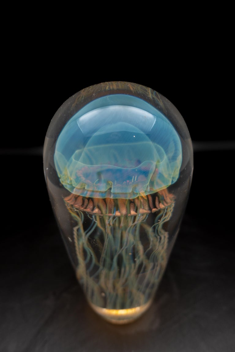 Iridescent Blue Hand Blown Jellyfish Glass Sculpture at 1stDibs