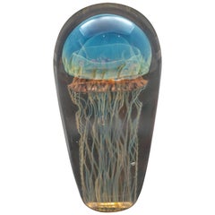 Iridescent Blue Hand Blown Jellyfish Glass Sculpture